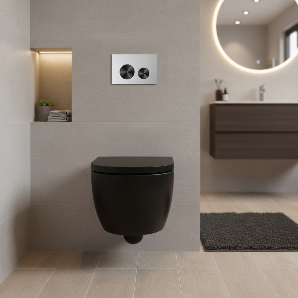 Tlačidlo z nerezovej ocele / čierna čepeľ - Kompatibilné s Geberit Sigma (UP 320)