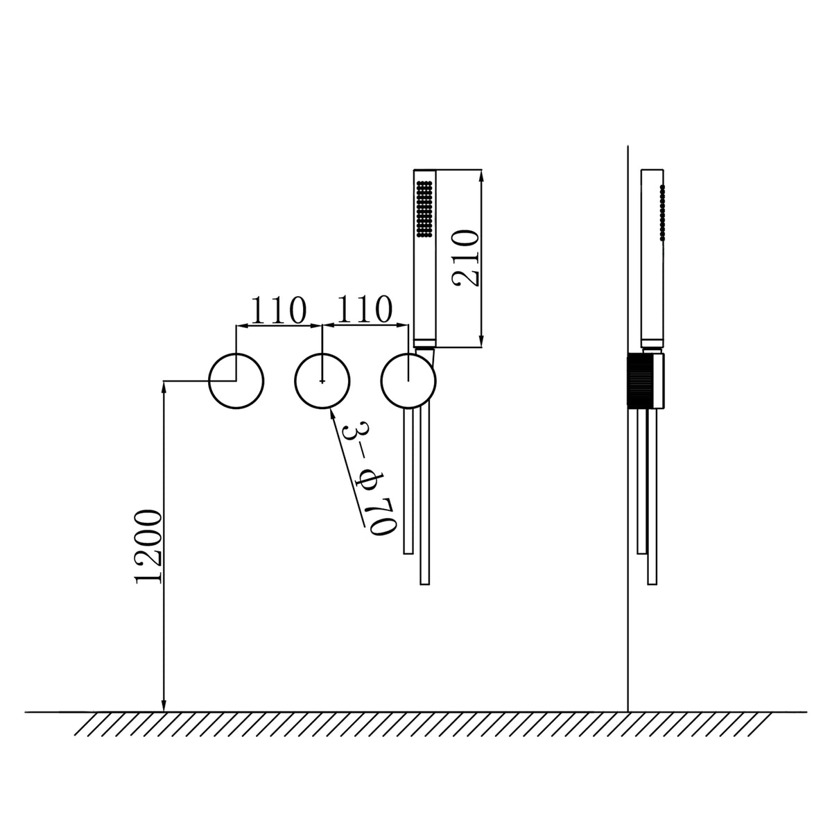 Park 2.0 Unterputz Thermostat 2-Wege Duscharmatur mit Handbrause in Schwarz Matt