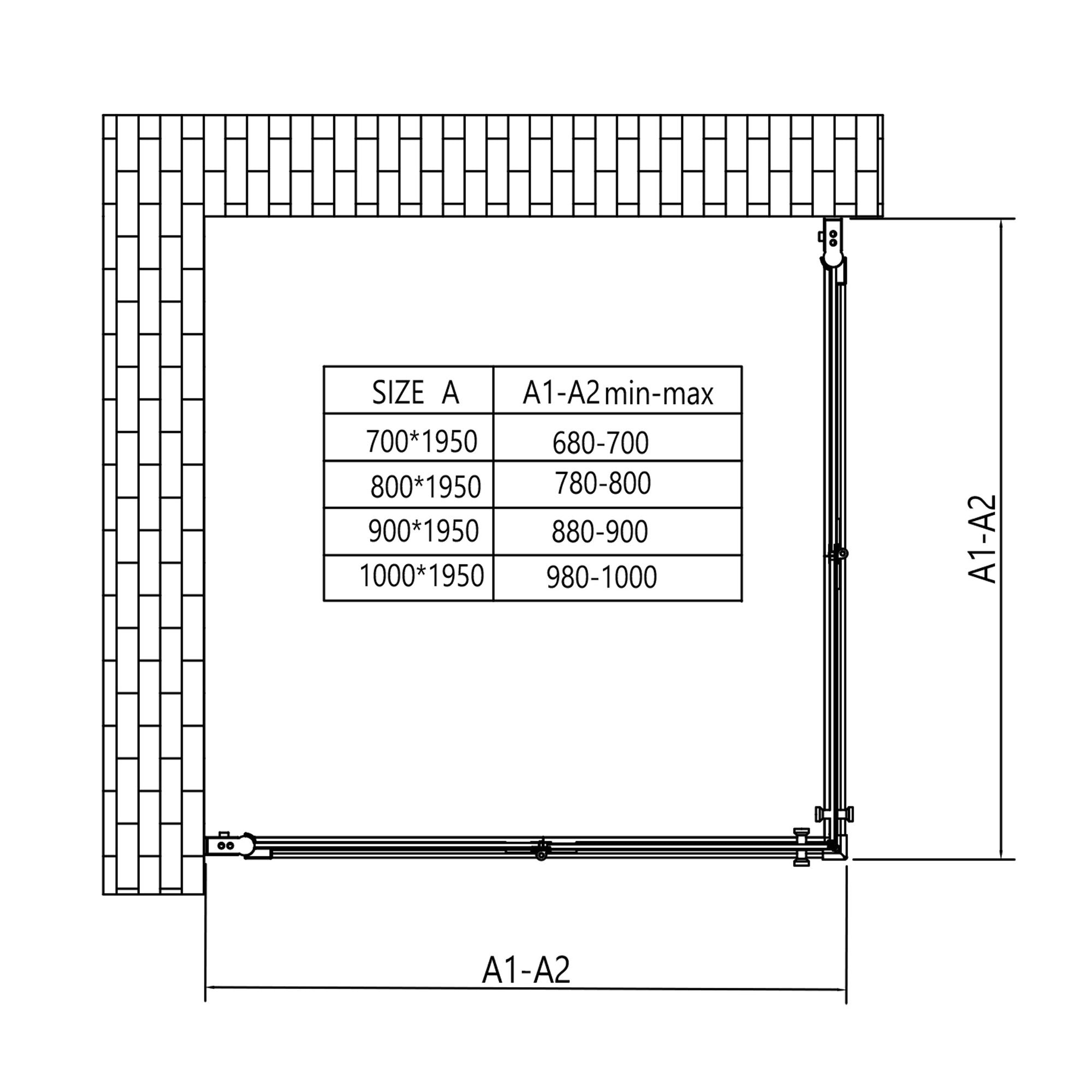 Cabina doccia angolare con porte girevoli – vetro di sicurezza da 8 mm in cromo, varie dimensioni