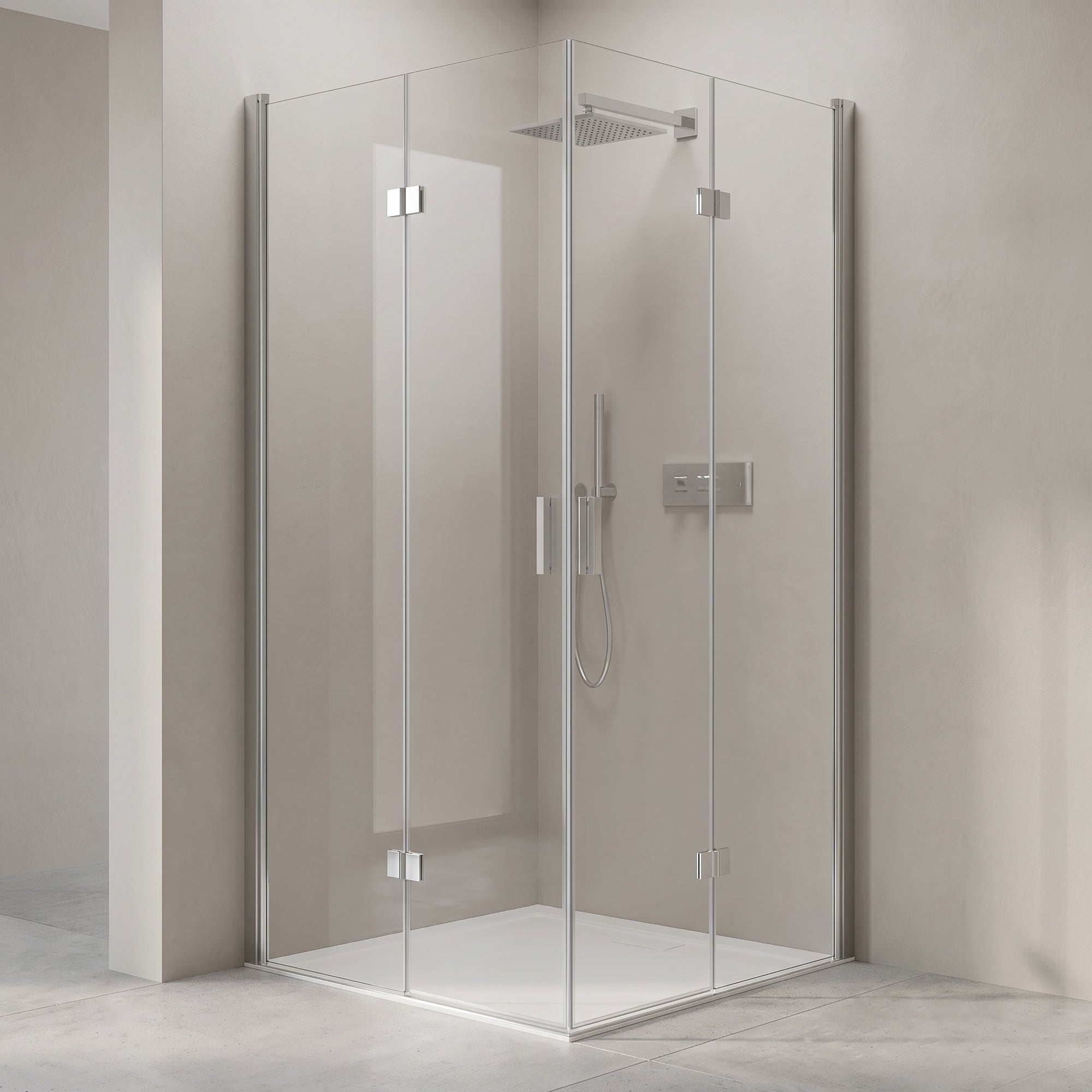 Corner shower enclosure with Pivot doors – 8 mm Toughened safety glass in Chrome, various sizes