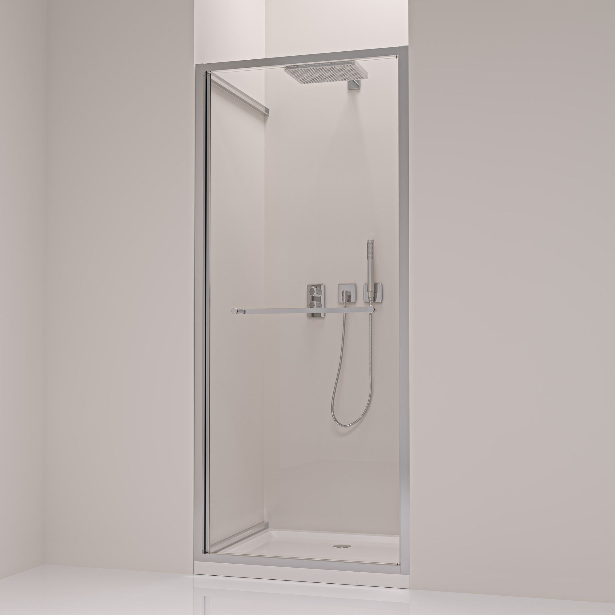 Nischendusche mit Drehtür 8 mm ESG Glas – Platzsparende Drehtür nach innen, Nano-versiegelt, Chrom