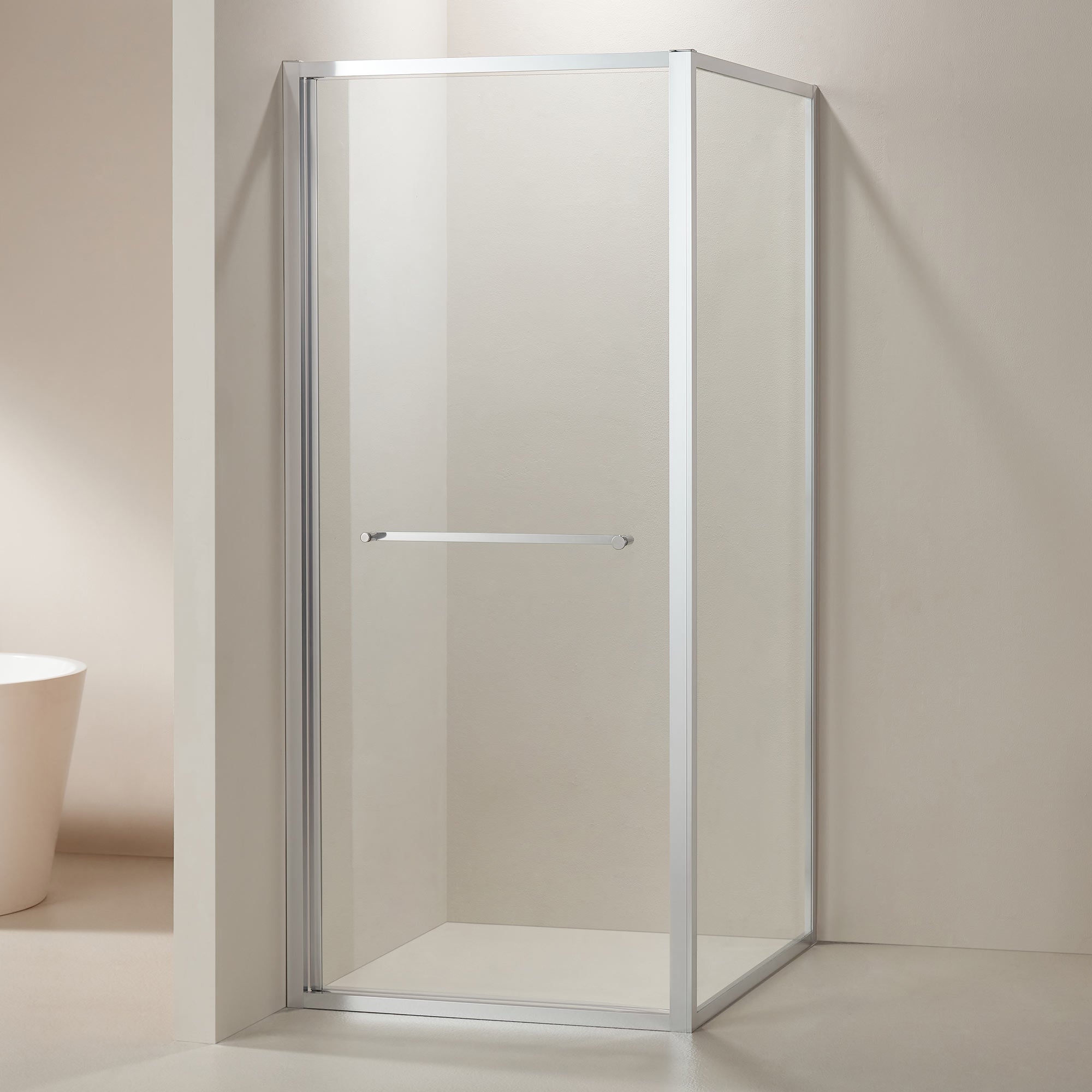 Eckdusche 8 mm ESG Glas – Platzsparende Drehtür nach innen, Nano-versiegelt, Chrom