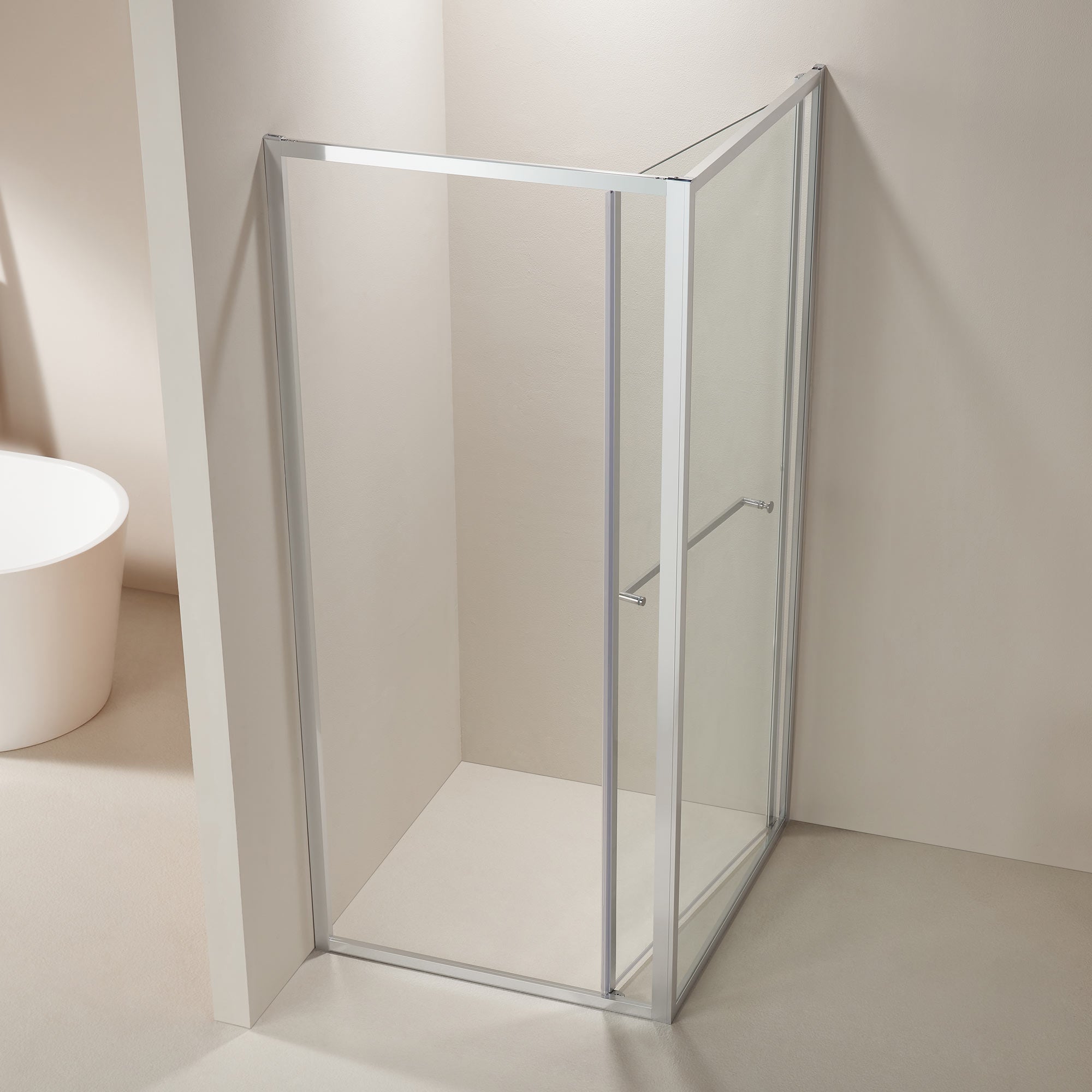 Eckdusche 8 mm ESG Glas – Platzsparende Drehtür nach innen, Nano-versiegelt, Chrom