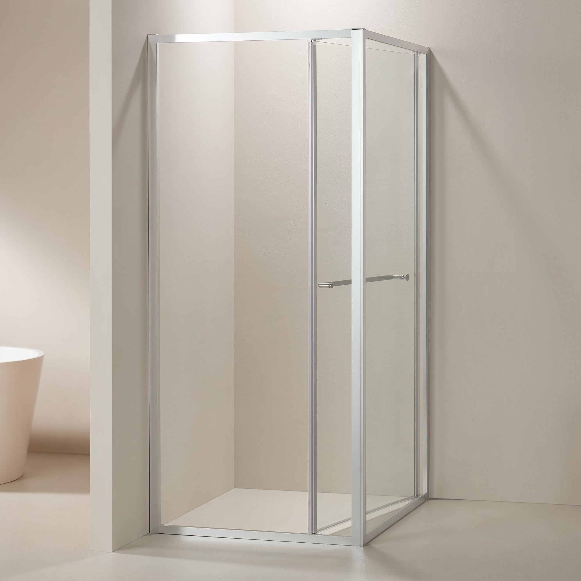 Eckdusche 8 mm ESG Glas – Platzsparende Drehtür nach innen, Nano-versiegelt, Chrom
