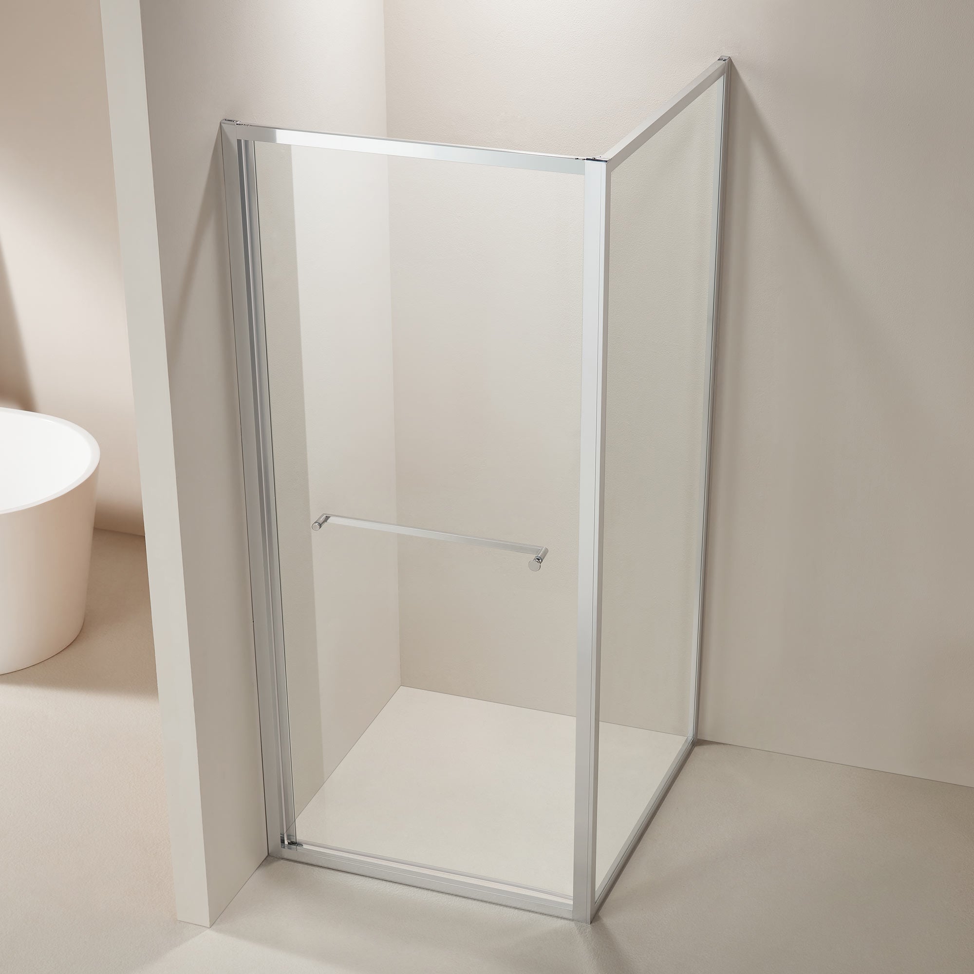 Eckdusche 8 mm ESG Glas – Platzsparende Drehtür nach innen, Nano-versiegelt, Chrom