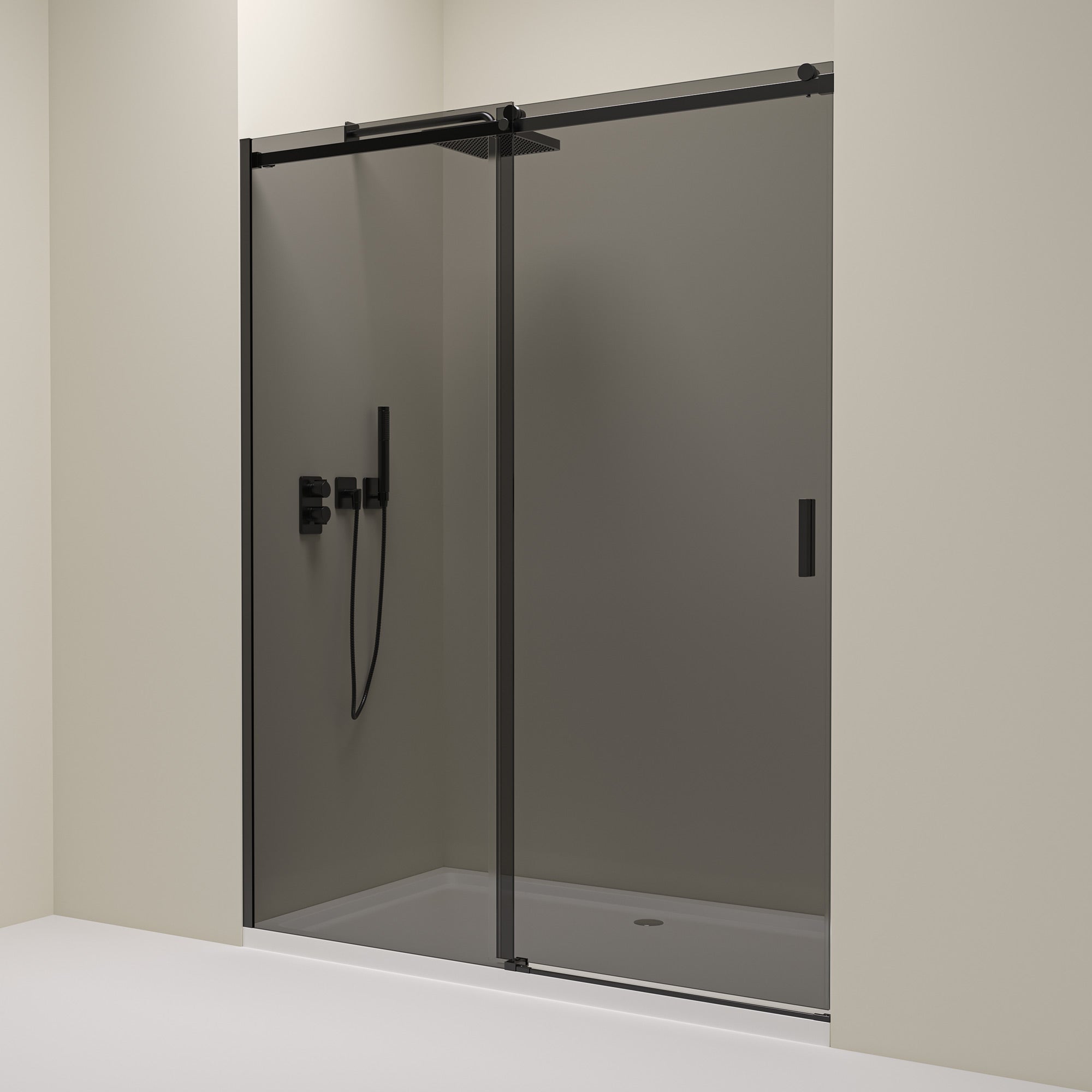 Nischendusche mit Schiebetür – 8 mm graues Sicherheitsglas / Schwarz Matt