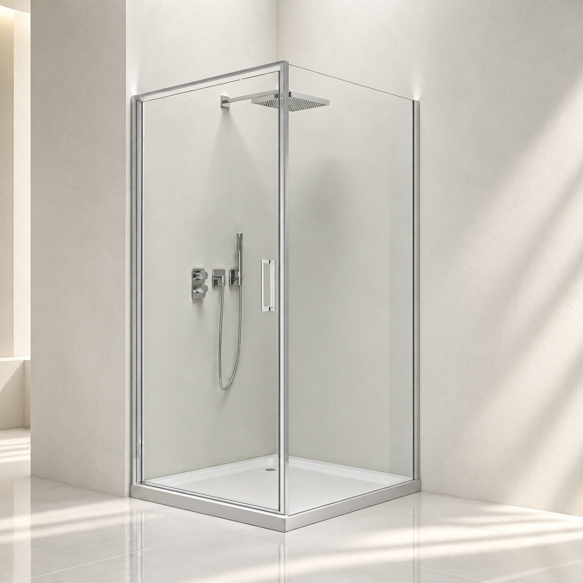 Corner shower enclosure with Pivot door – 8 mm Toughened safety glass in Chrome, various sizes