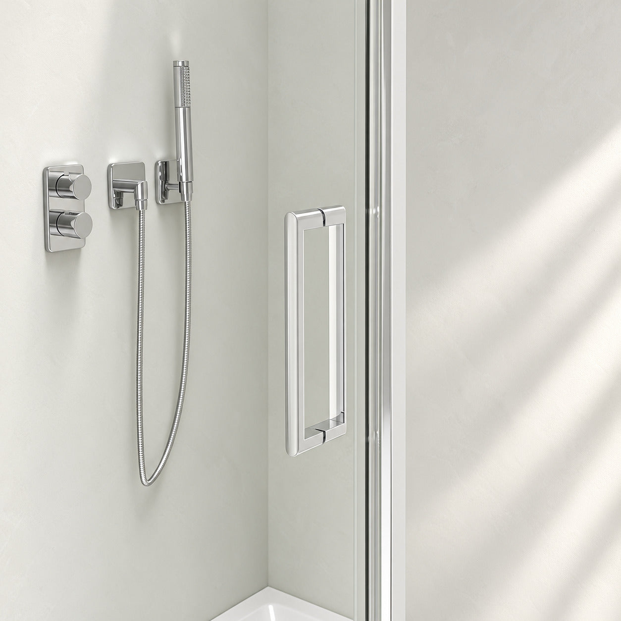 Mampara de ducha angular con puerta abatible – vidrio templado de seguridad de 8 mm en Cromo, varios tamaños