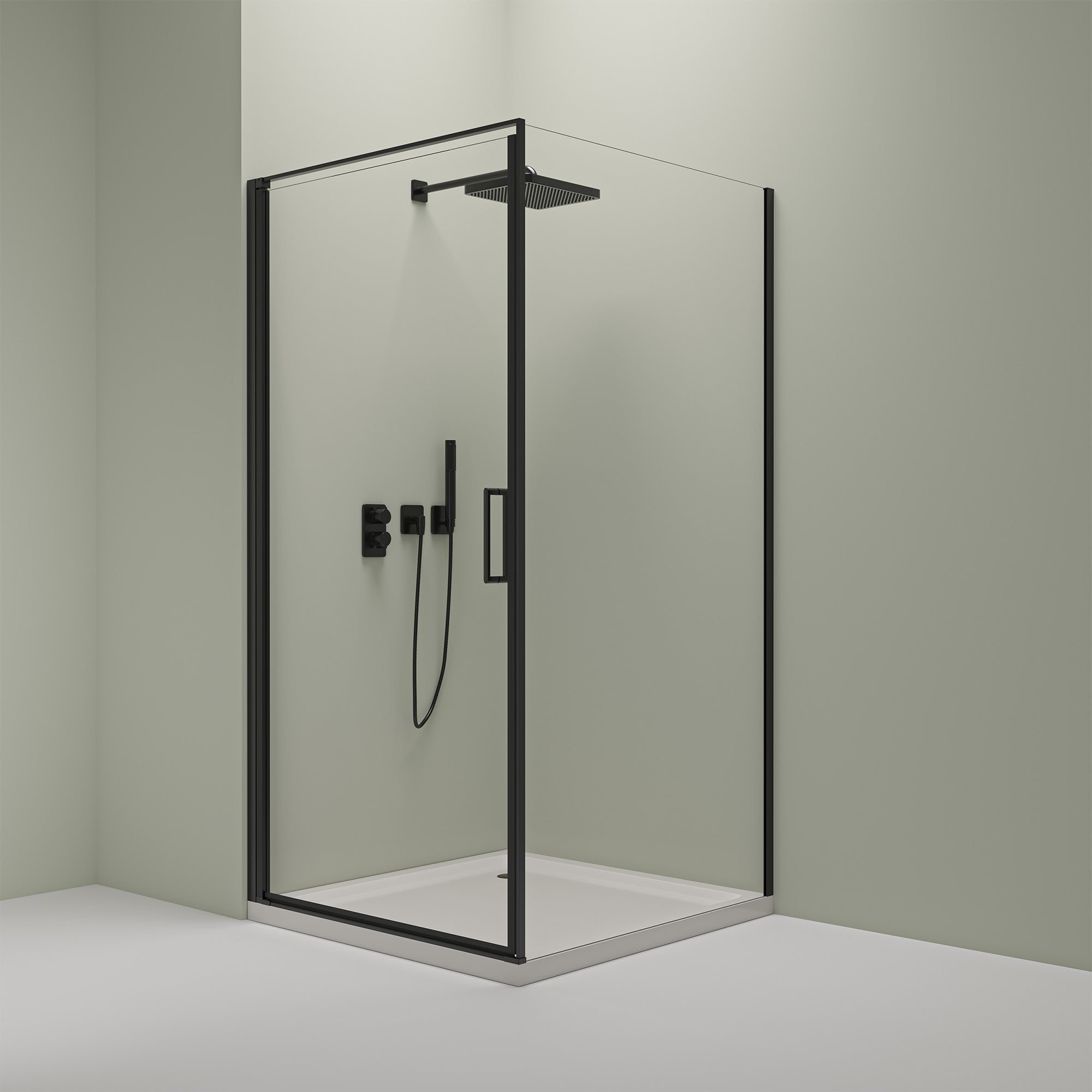 Eck-Duschkabine mit Drehtür – 8 mm Sicherheitsglas in Schwarz Matt, versch. Größen