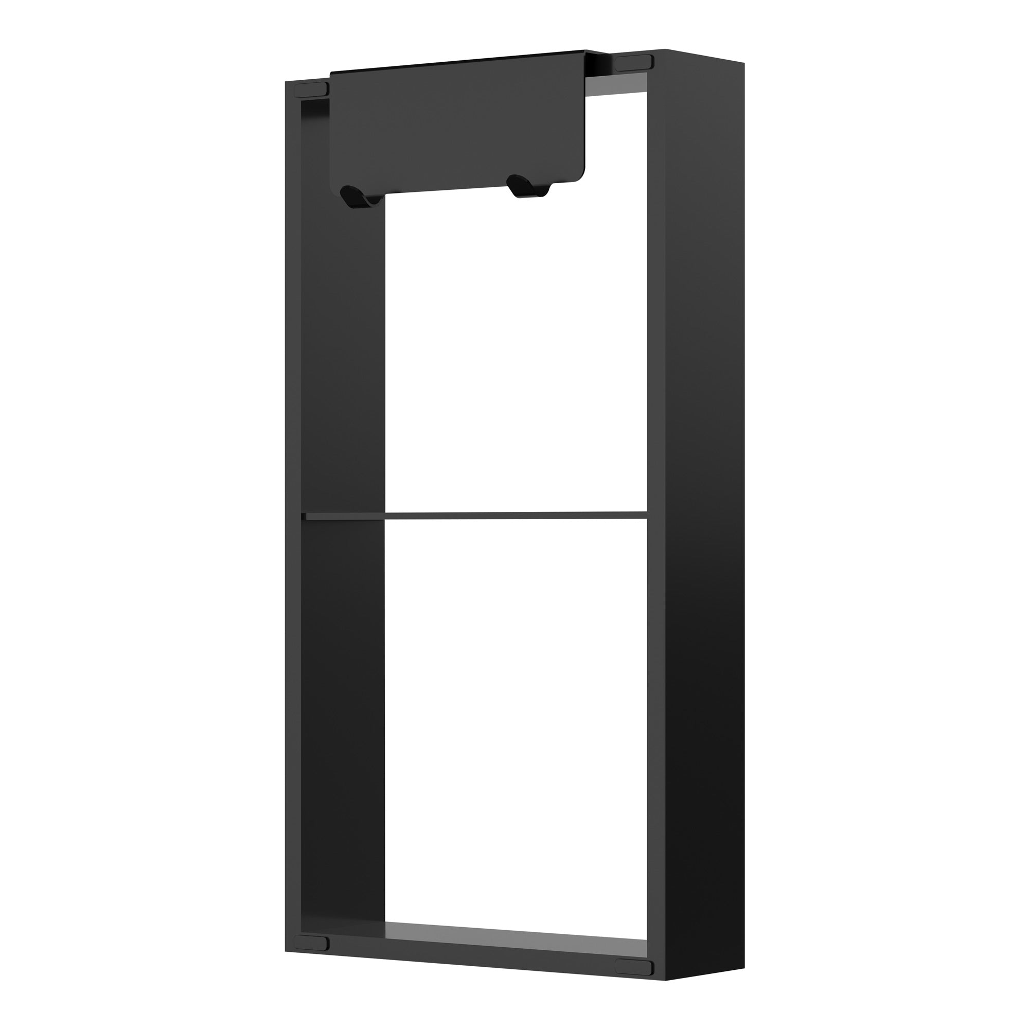 Niche murale apparente WallSpace en noir mat / blanc mat avec étagère, crochets et tablette intermédiaire / 60x30 cm