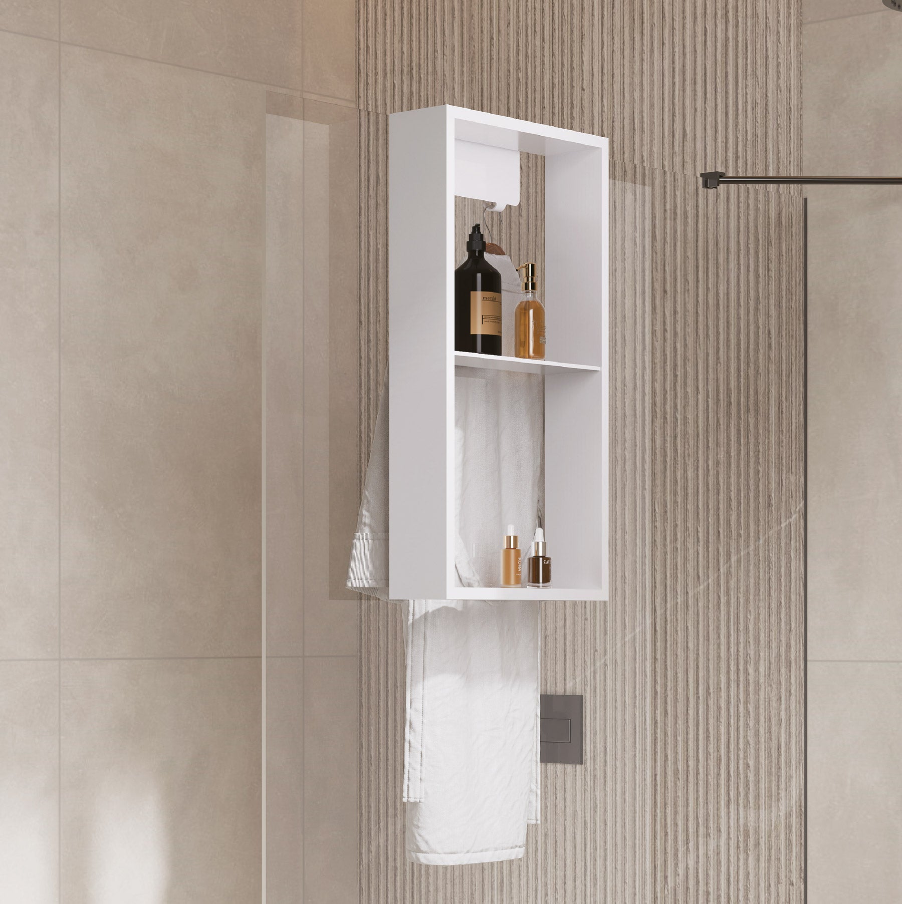 Niche murale apparente WallSpace noir mat/blanc mat avec étagère, crochets et tablette intermédiaire/60x30 cm