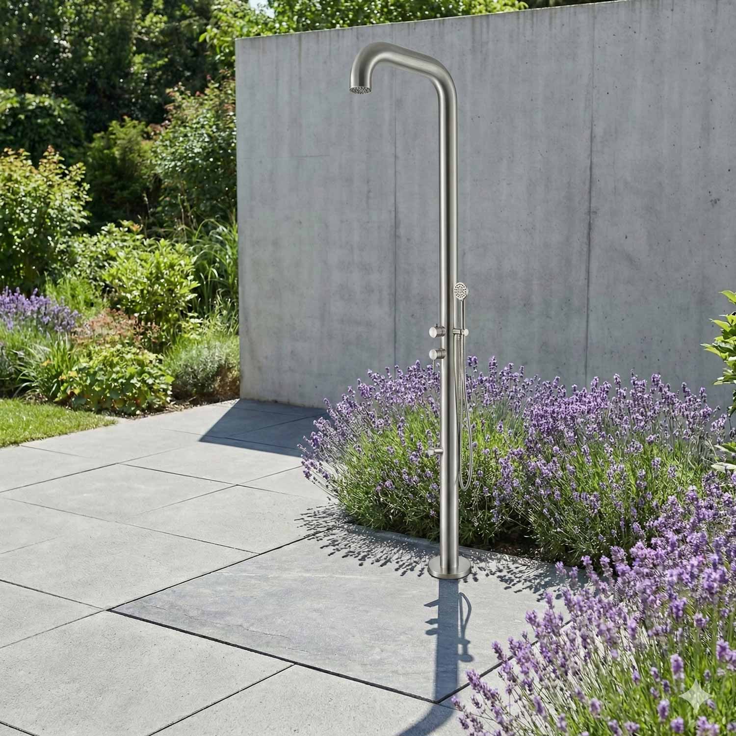Douche de jardin design PARK 2.0 en acier inoxydable 316L avec douchette à main