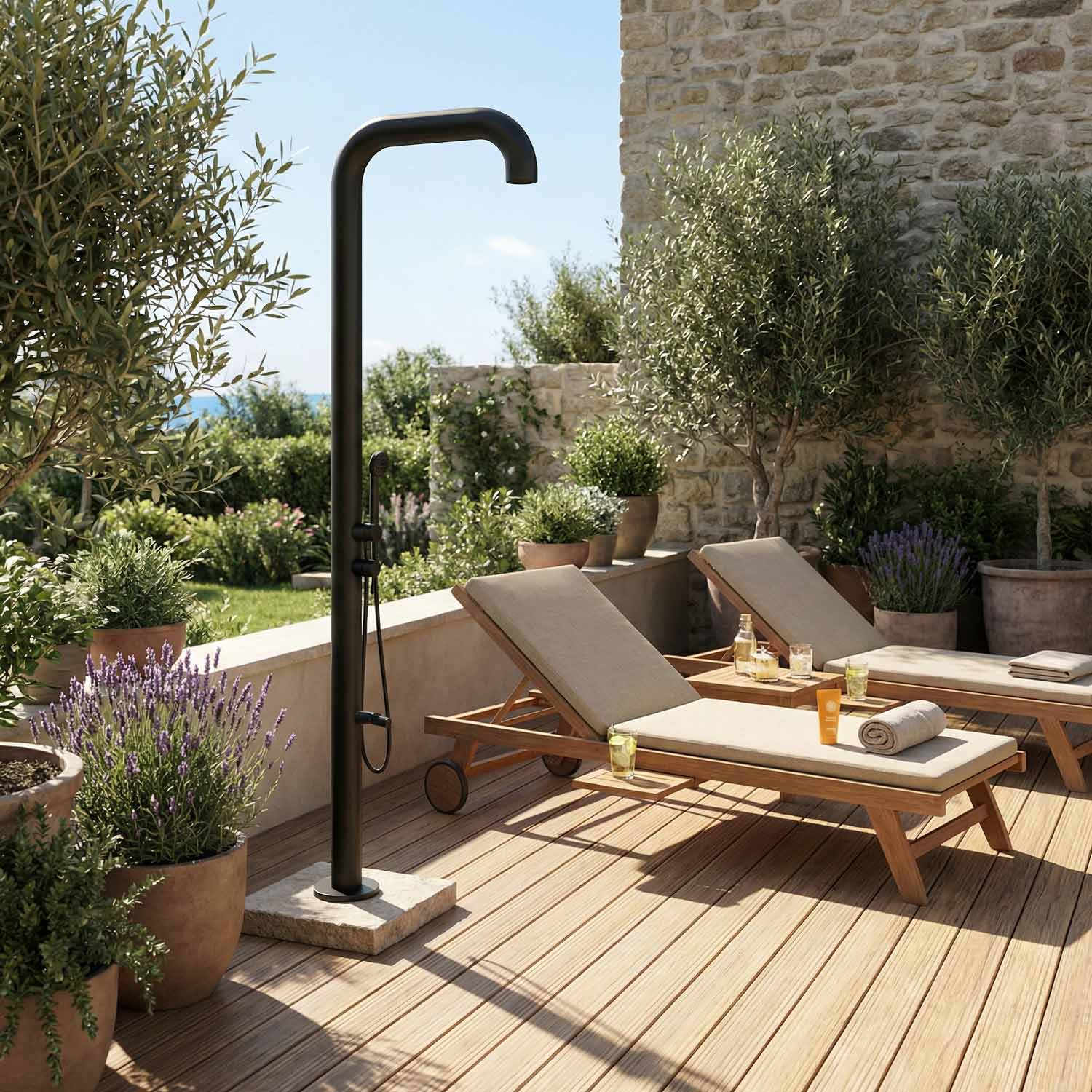 Designer Gartendusche PARK 2.0 in Schwarz Matt aus Edelstahl 316L mit Handbrause