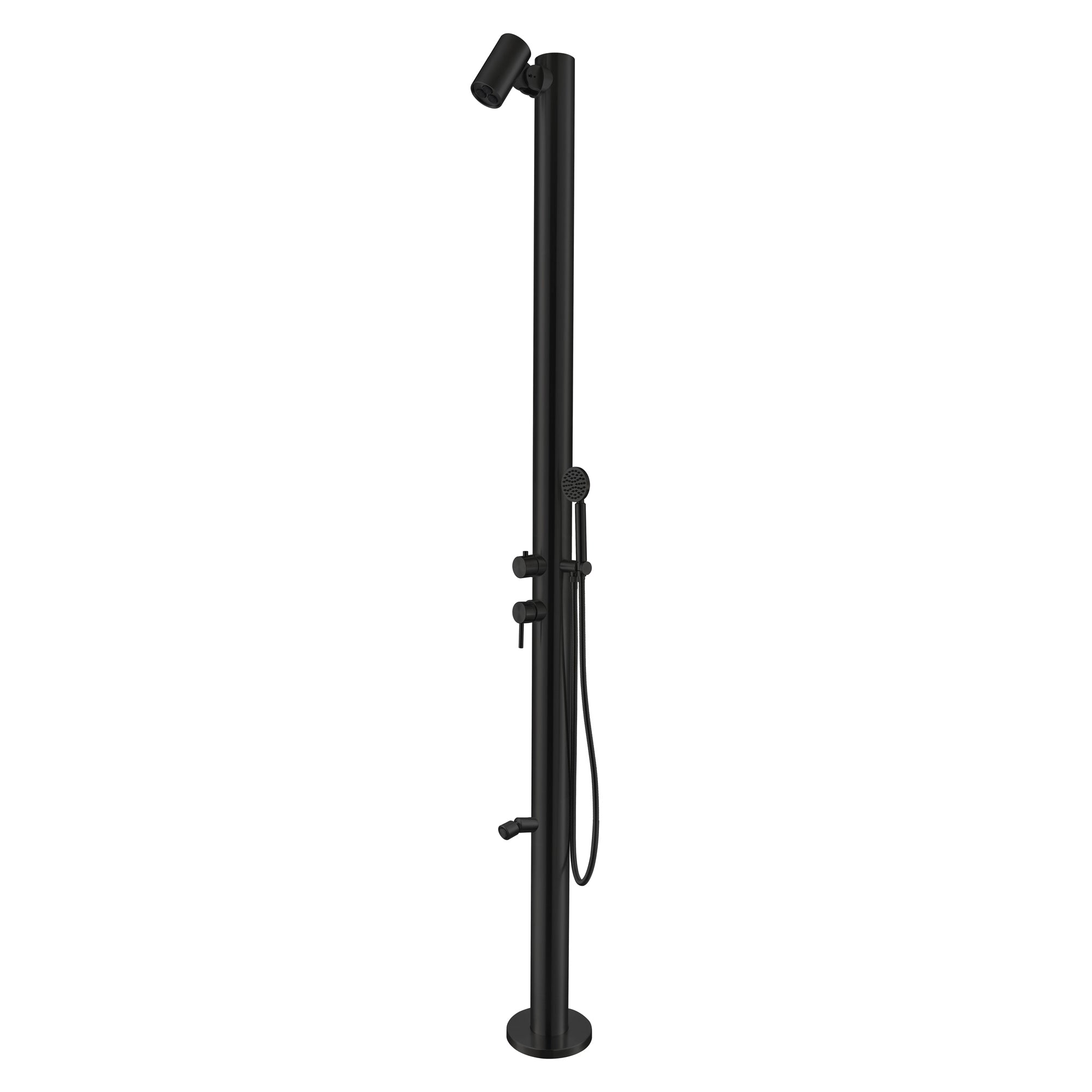 Douche de jardin design MILANO en noir mat en acier inoxydable 316L avec douchette à main