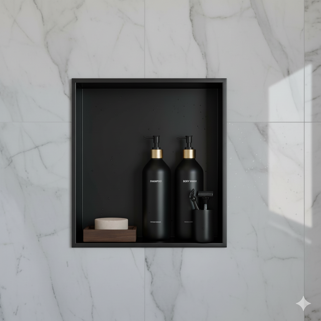 Niche murale minimaliste en acier inoxydable noir mat 30x30, 60x30 cm