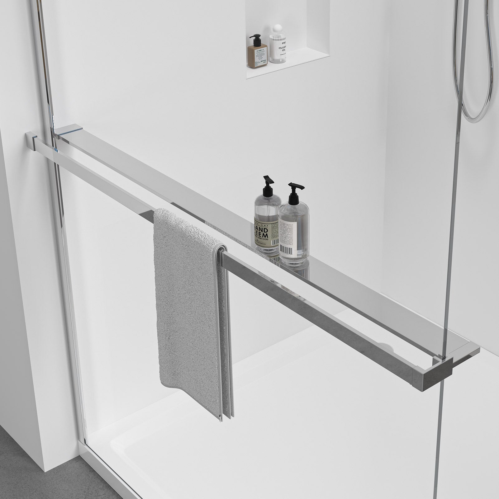 Držiak uterákov a polička pre sprchový kút – chrom