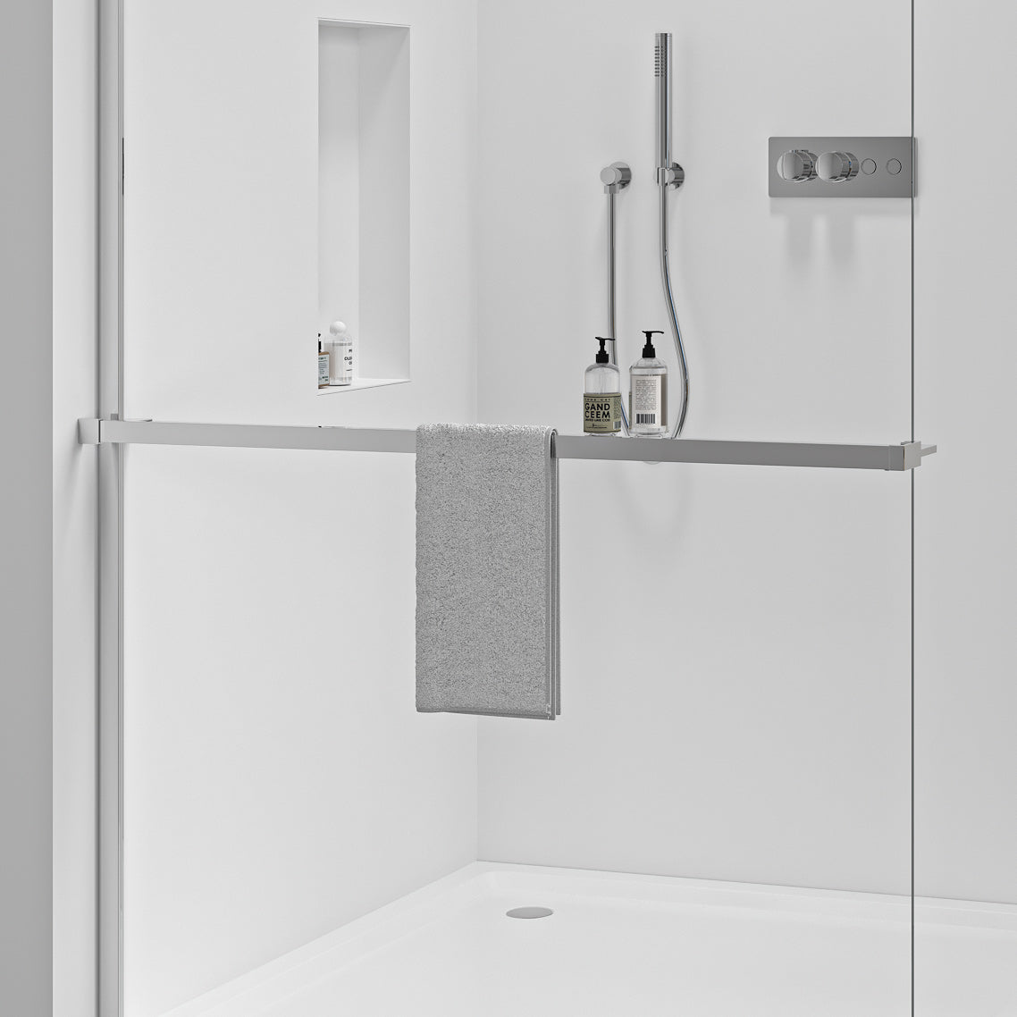 Držiak uterákov a polička pre sprchový kút – chrom