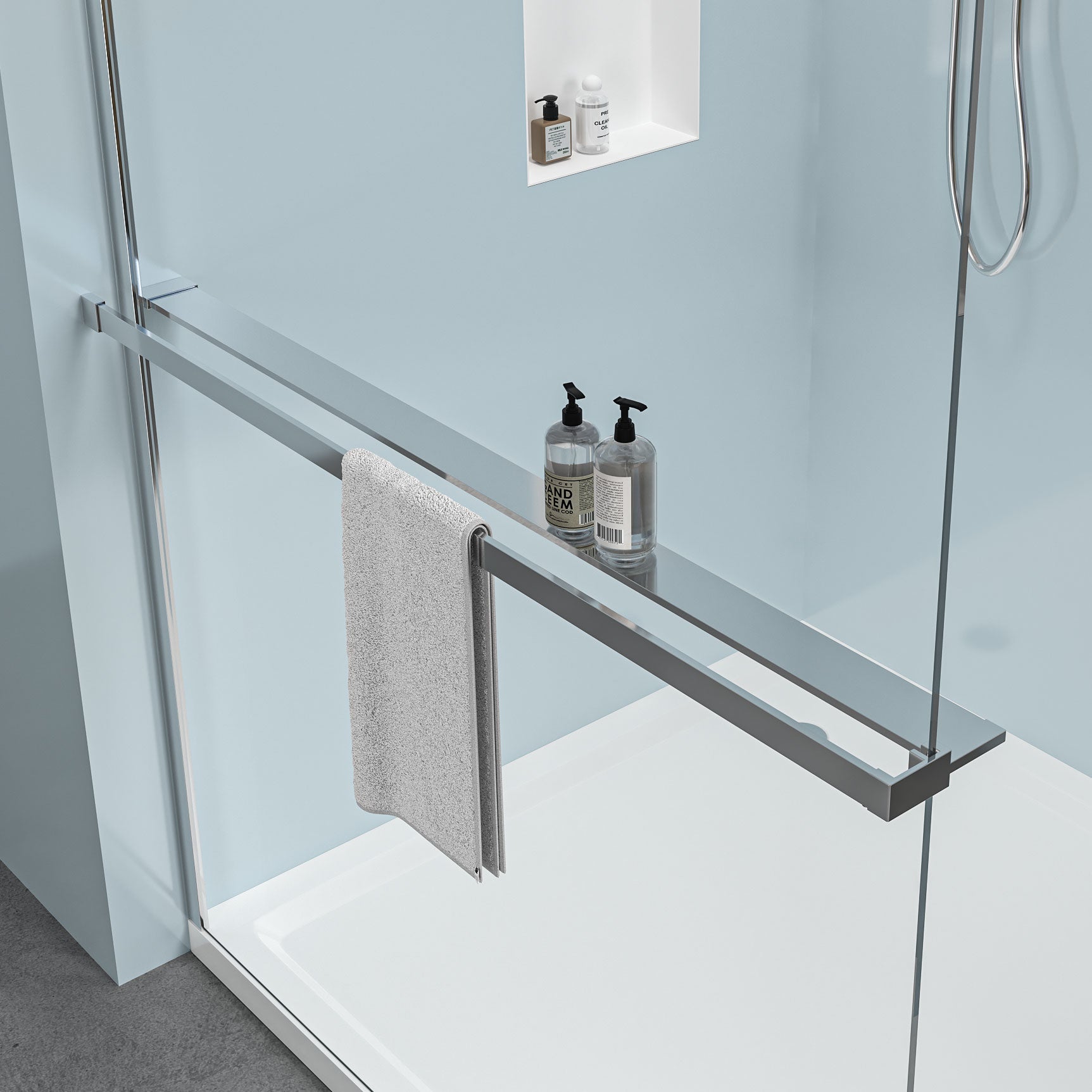 Držiak uterákov a polička pre sprchový kút – chrom