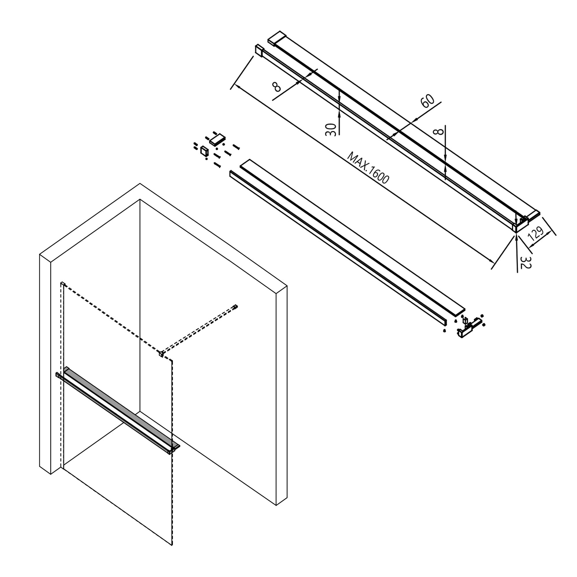 Držiak uterákov a polička pre sprchový kút – chrom