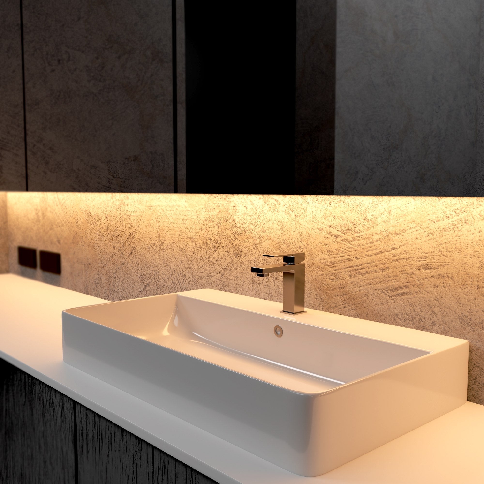 Lavabo de la série SOHO 2.0 à bord fin 60 x 42 cm en céramique fine, adapté pour montage mural ou en vasque à poser avec trou pour robinet