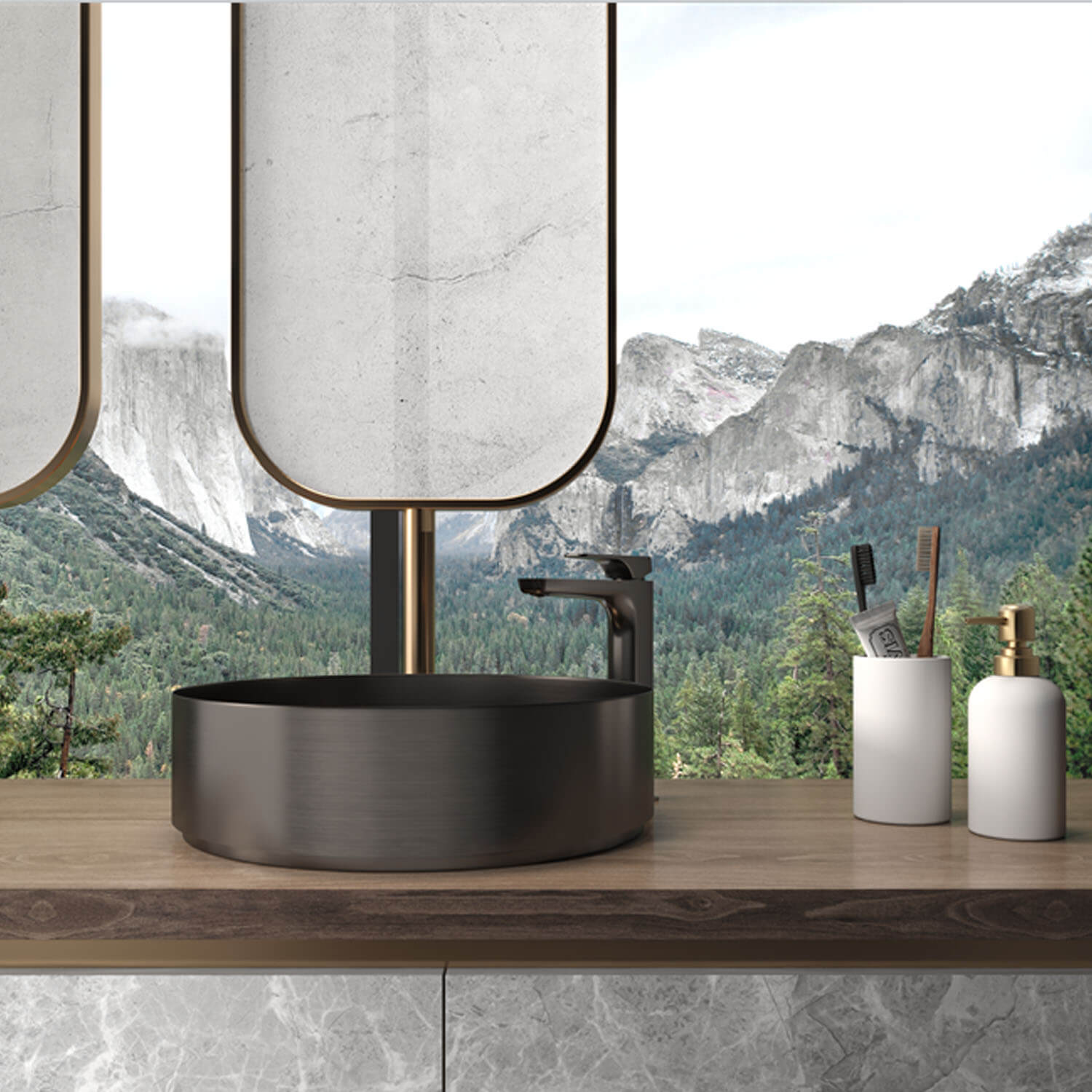 Lavabo en acier inoxydable Park finition gunmetal brossé, vasque à poser sans trou pour robinet, 40 cm