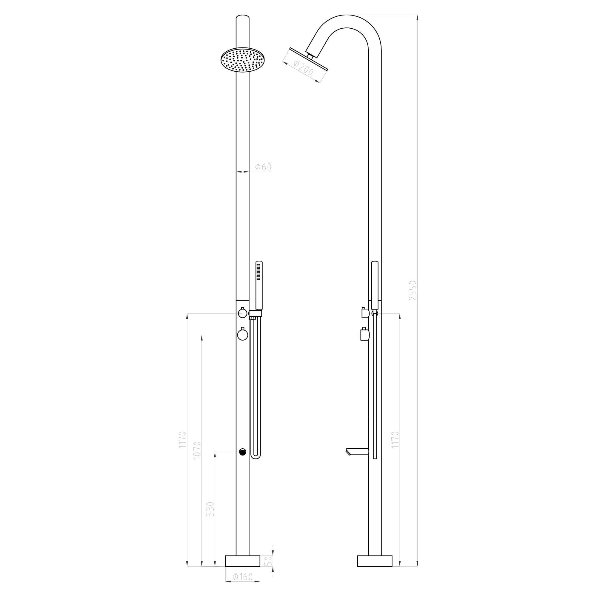 Colonne de douche de jardin design série SOHO avec douche pluie et douchette à main en acier inoxydable douche de jardin