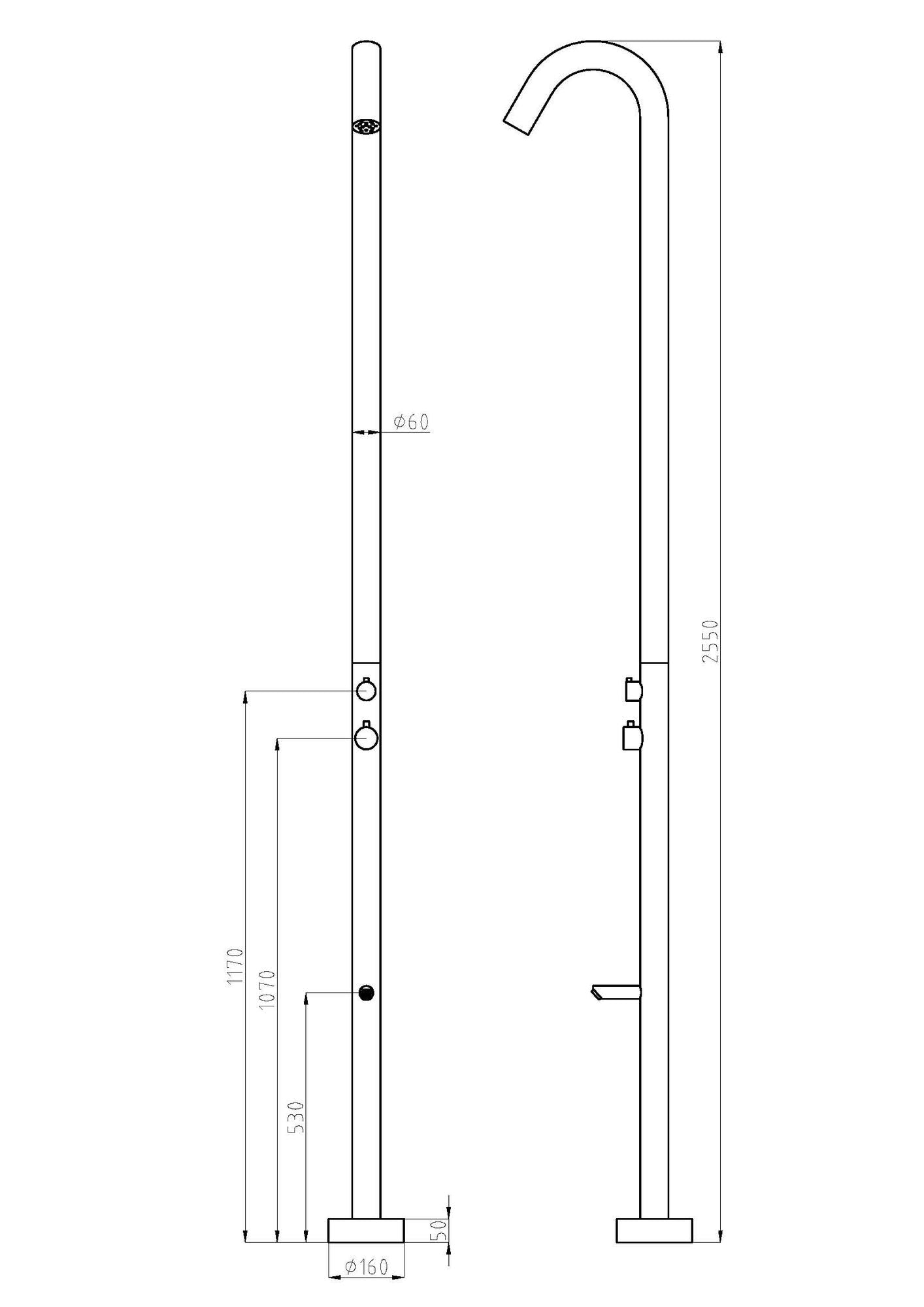 Colonne de douche de jardin design série PARK en acier inoxydable