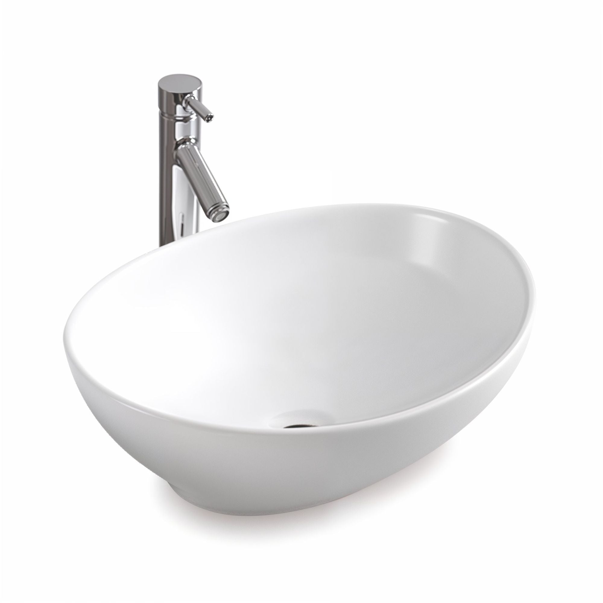 Lavabo Park en céramique fine, coloris blanc brillant, à poser sans trou pour robinet, dimensions 400 x 340 x 145 mm