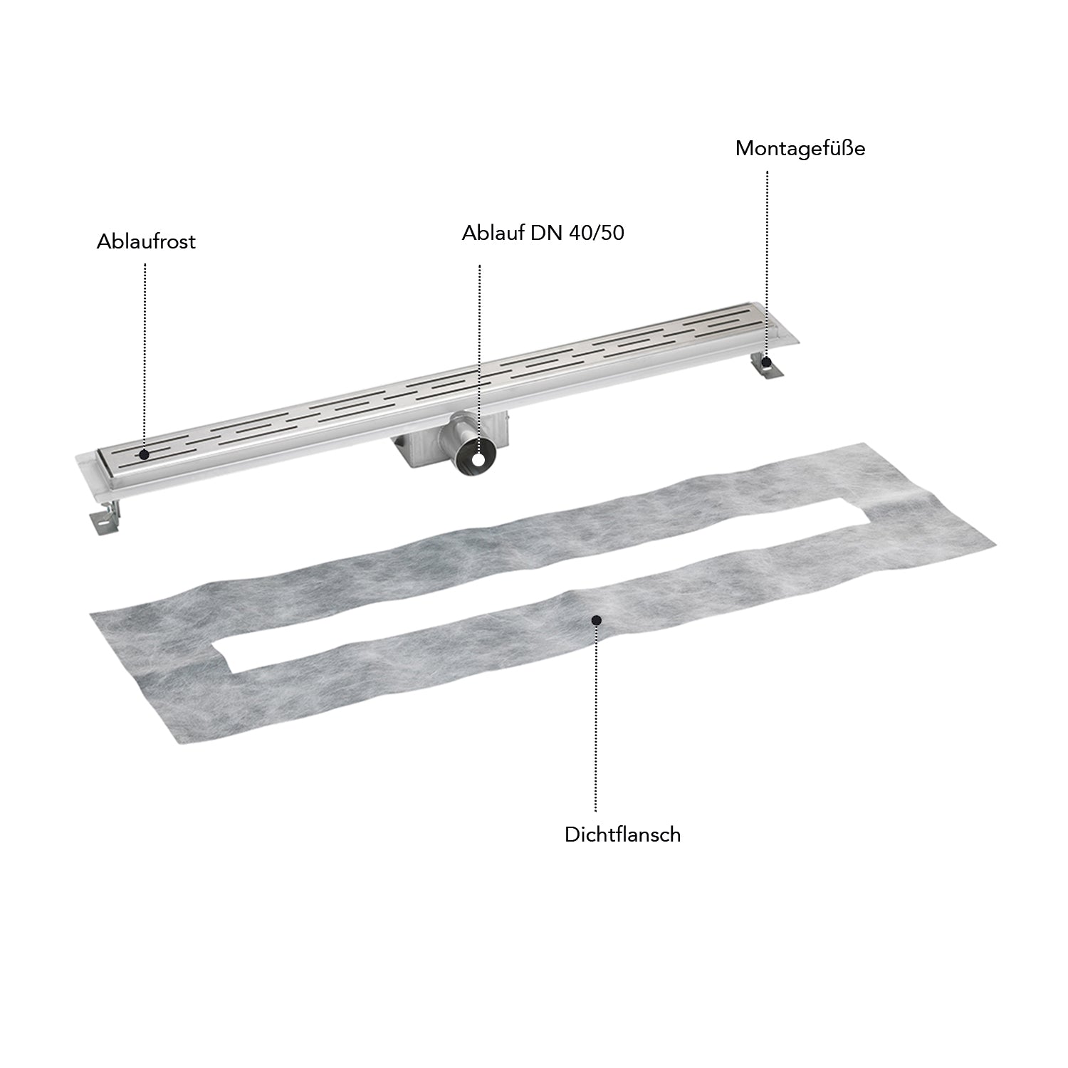 Canaletta doccia professionale con griglia di scarico 60-140cm in acciaio inox