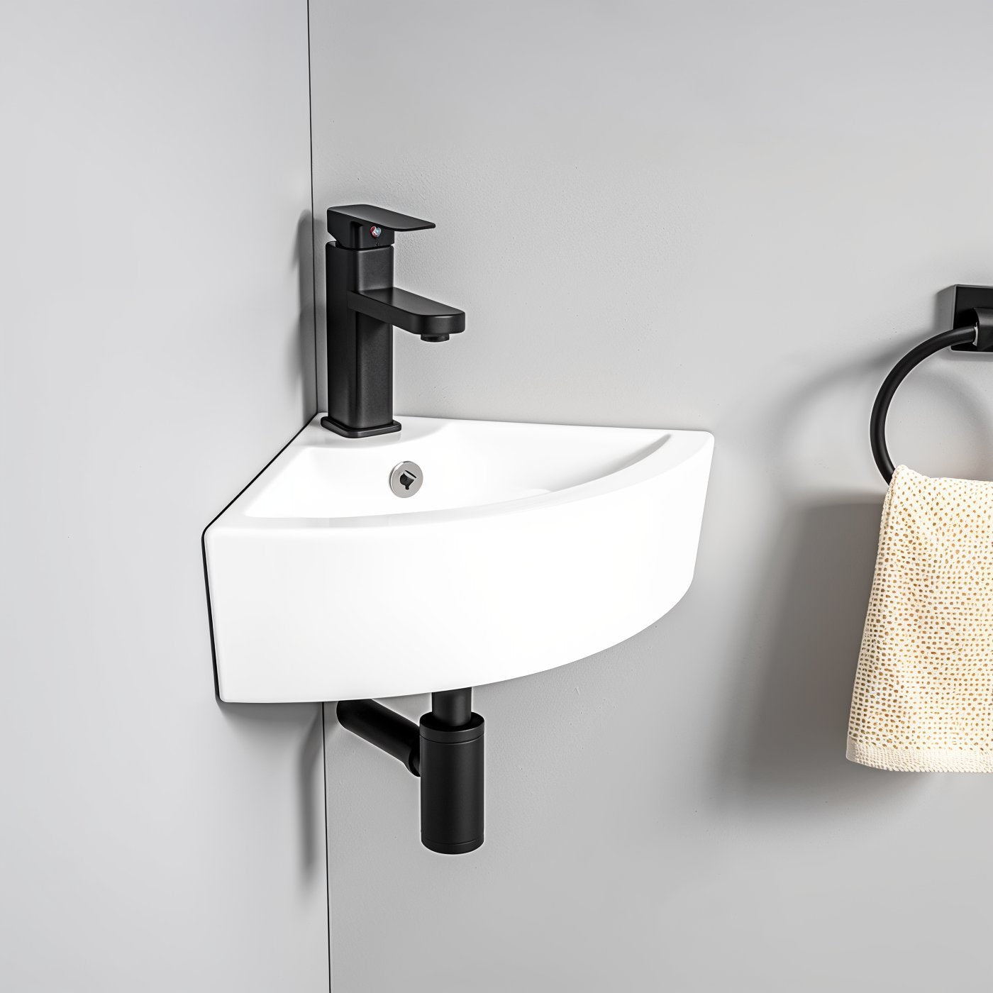 Lavabo d'angle en céramique pour WC invités 46x32 cm