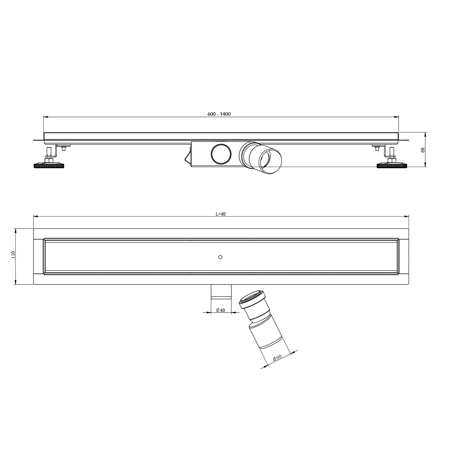 Profi Duschrinne Befliesbar 2in1 60-140cm Edelstahl SU 316