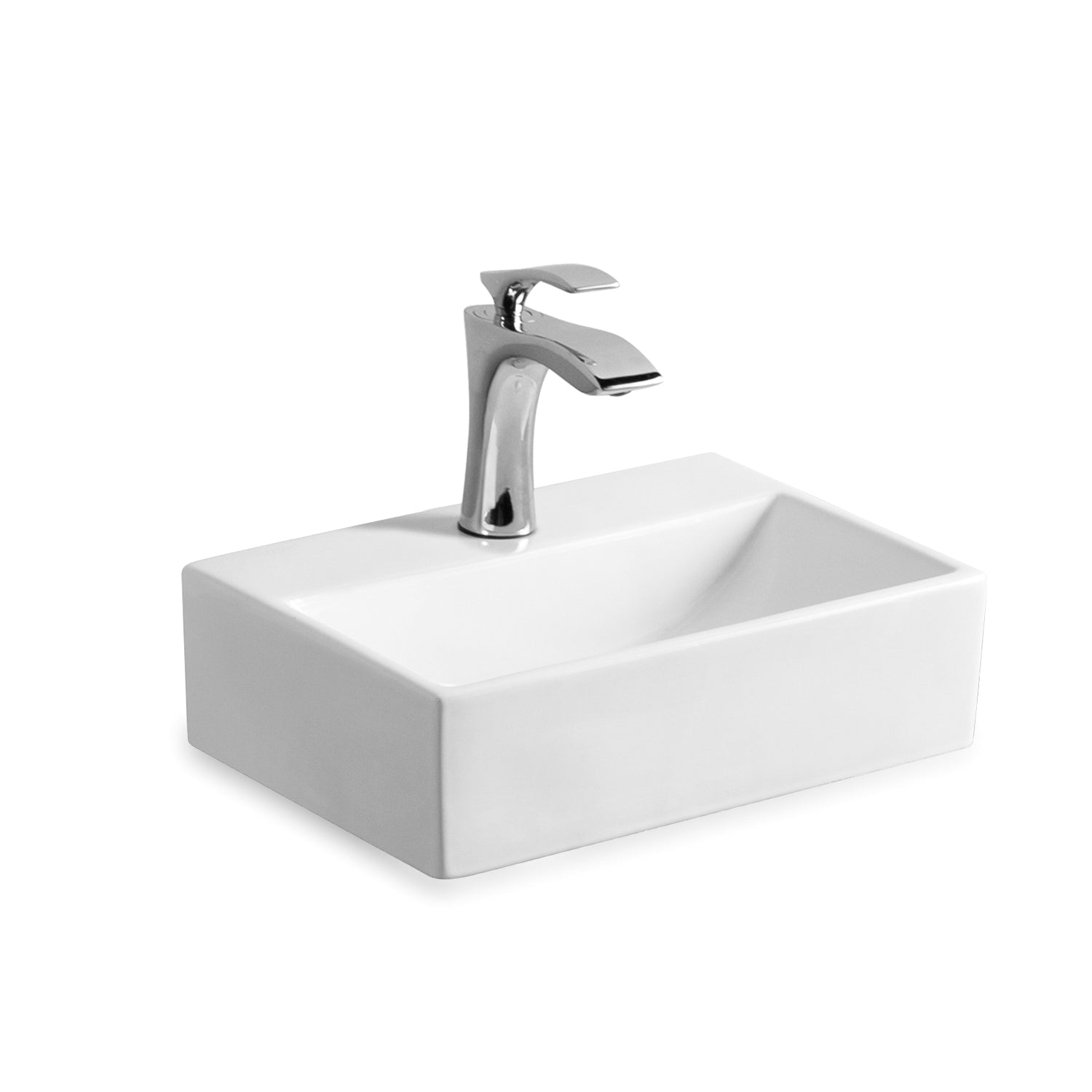 Lavabo Paris 36x25 cm en céramique fine pour montage mural ou à poser, avec trou pour robinet