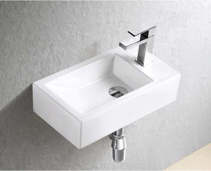 Lavabo d'invités SOHO en céramique pour montage mural ou en tant que lavabo à poser avec trou pour robinet