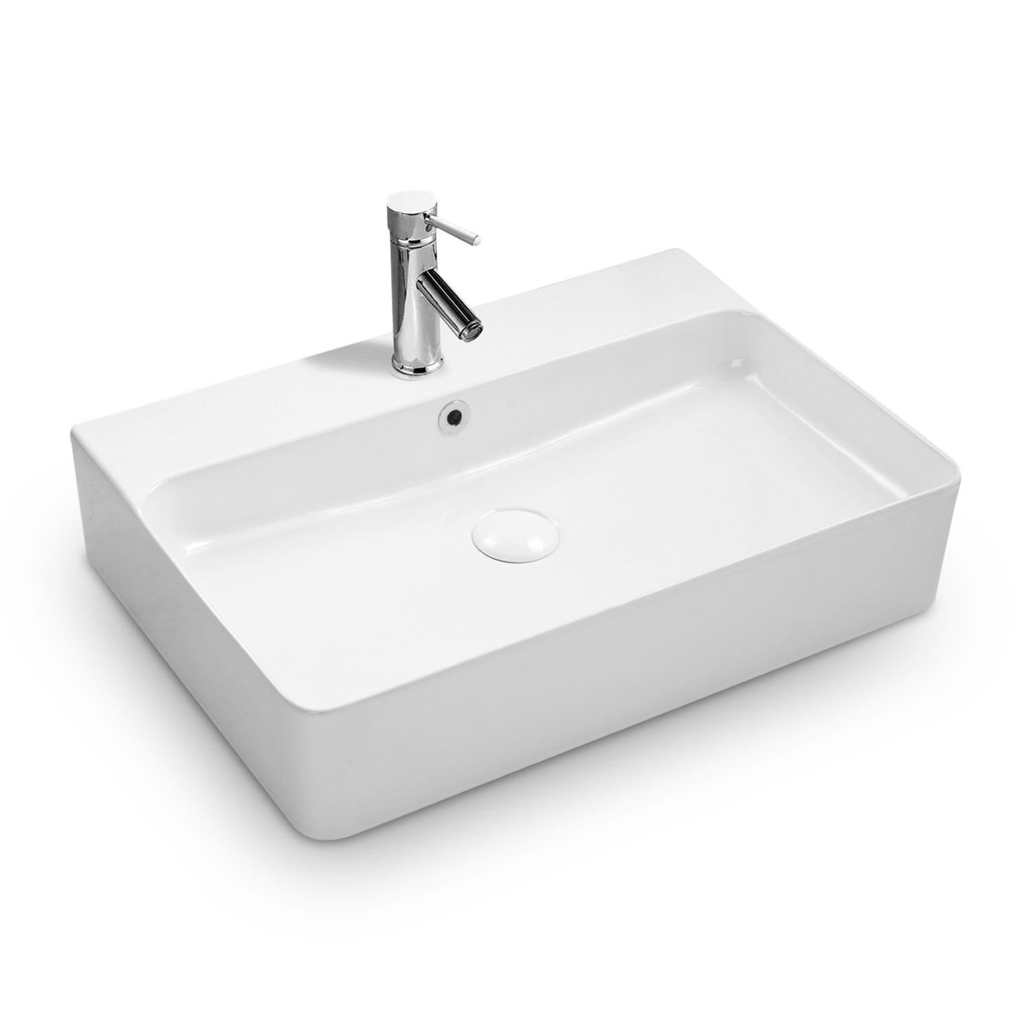 Lavabo de la série SOHO 2.0 à bord fin 60 x 42 cm en céramique fine, adapté pour montage mural ou en vasque à poser avec trou pour robinet