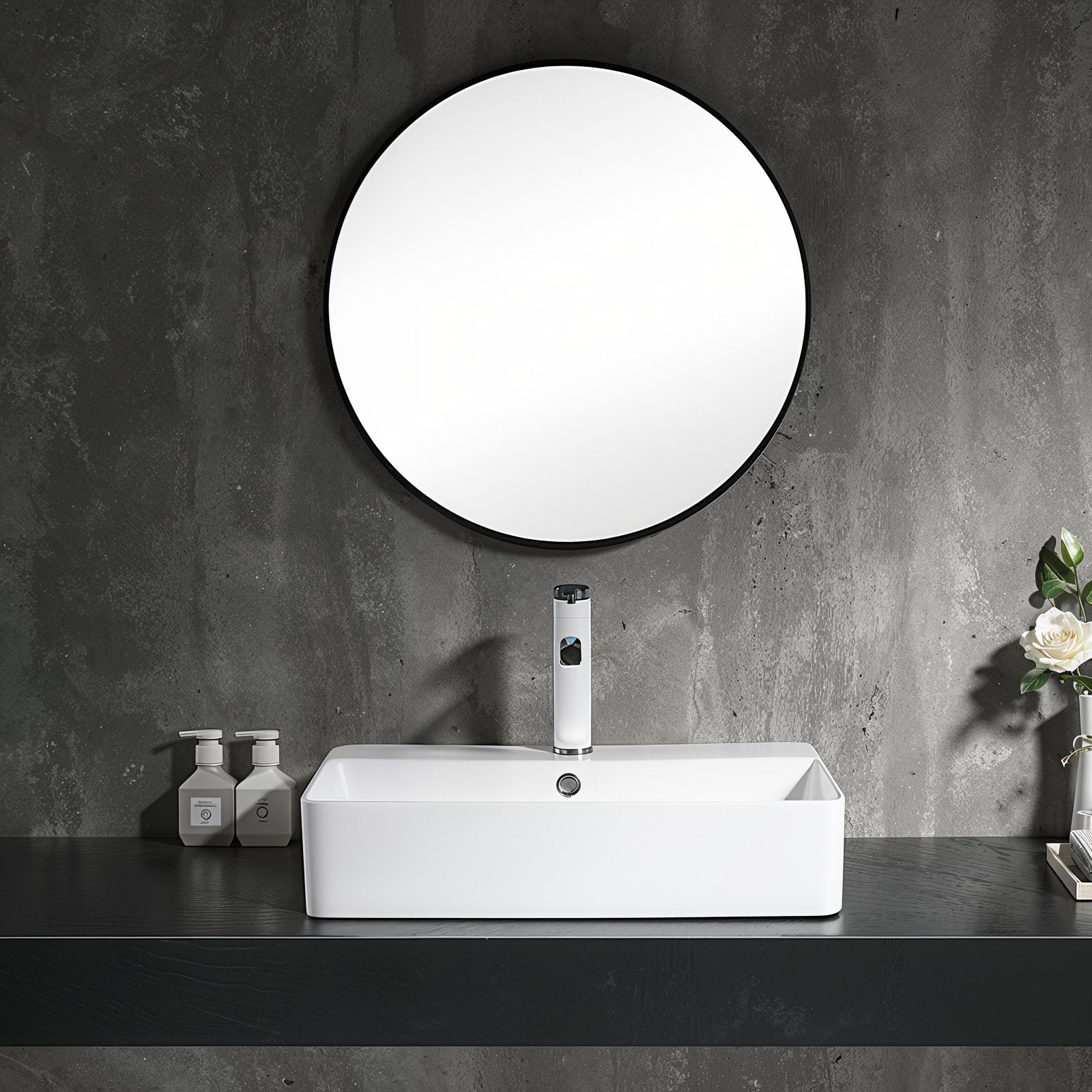 Lavabo de la série SOHO 2.0 à bord fin 60 x 42 cm en céramique fine, adapté pour montage mural ou en vasque à poser avec trou pour robinet