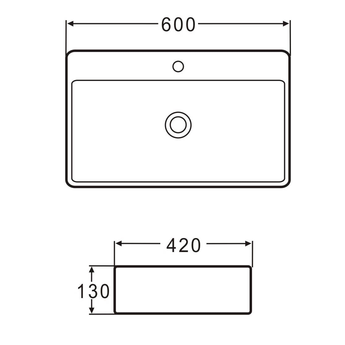 Lavabo de la série SOHO 2.0 à bord fin 60 x 42 cm en céramique fine, adapté pour montage mural ou en vasque à poser avec trou pour robinet
