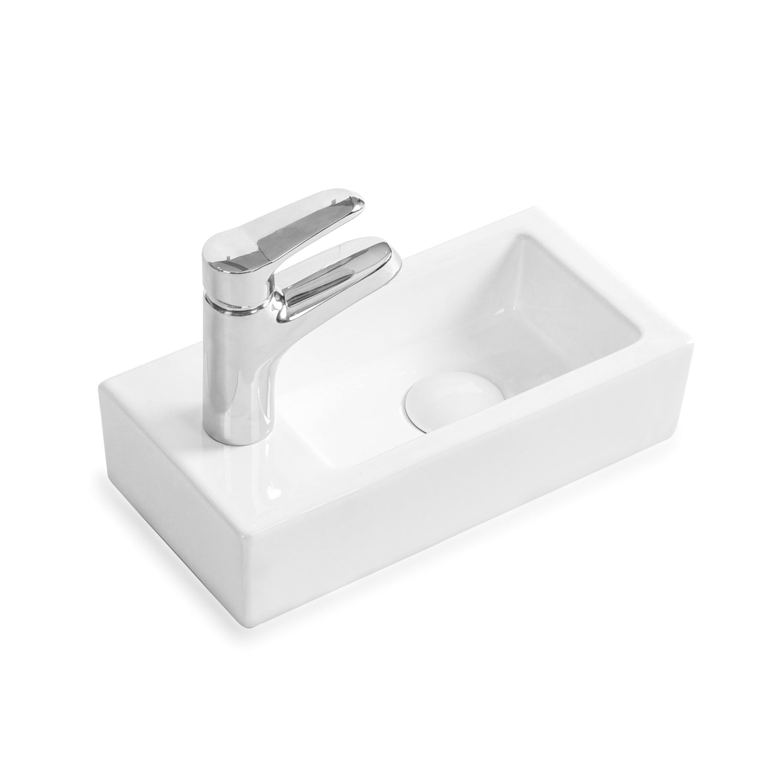 Lavabo invités PARIS en céramique fine pour montage mural ou vasque à poser avec trou pour robinet