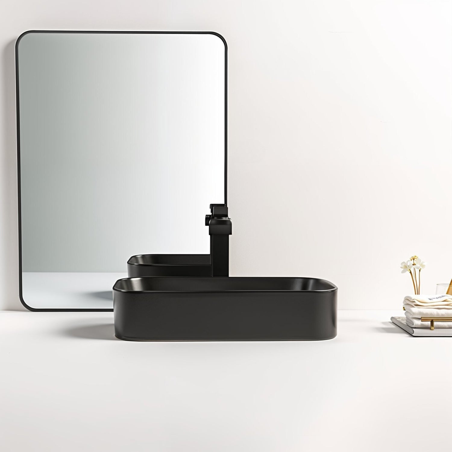 Keramické umyvadlo Soho 2.0 v matně černé barvě o průměru 55 cm jako nástěnné umyvadlo