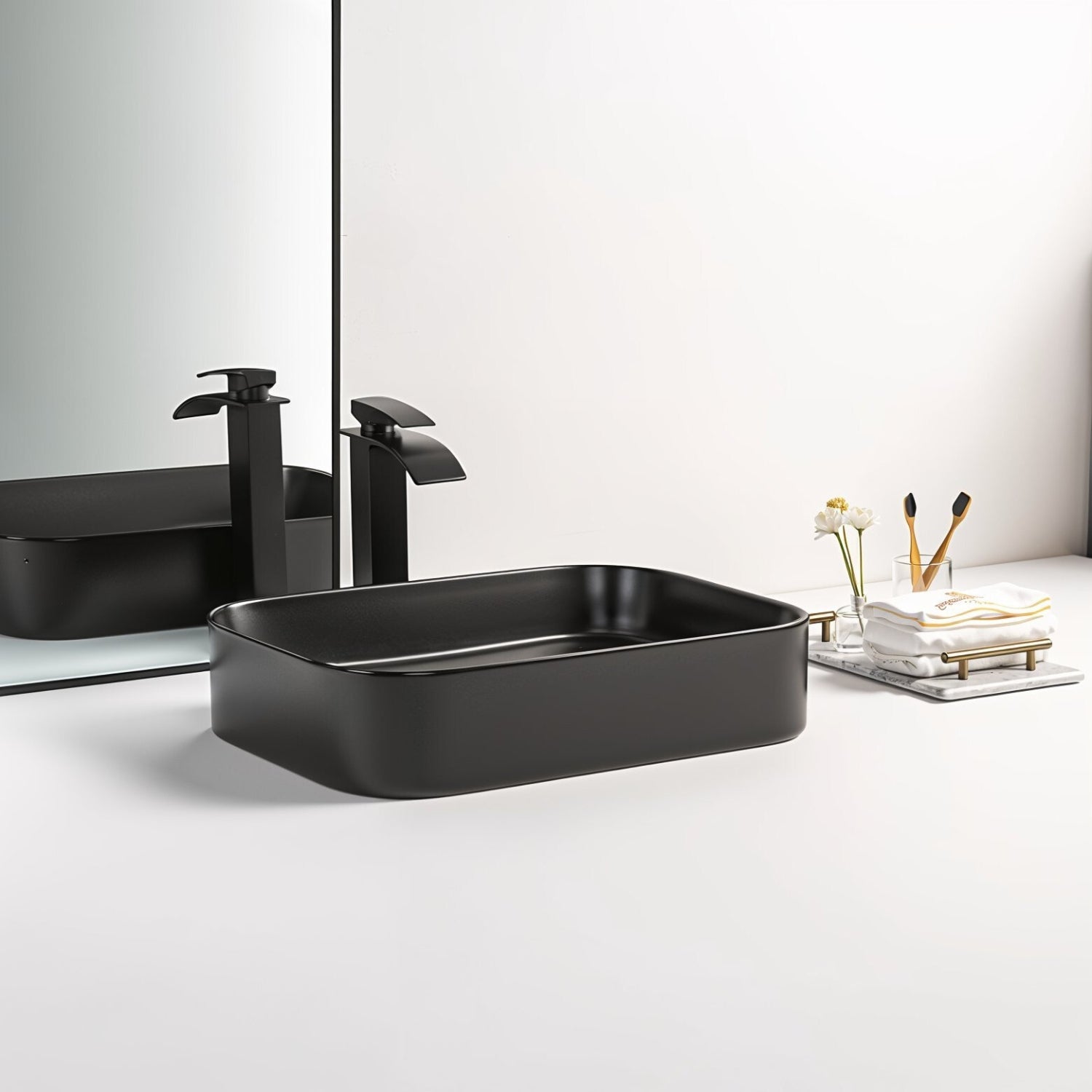 Keramické umyvadlo Soho 2.0 v matně černé barvě o průměru 55 cm jako nástěnné umyvadlo