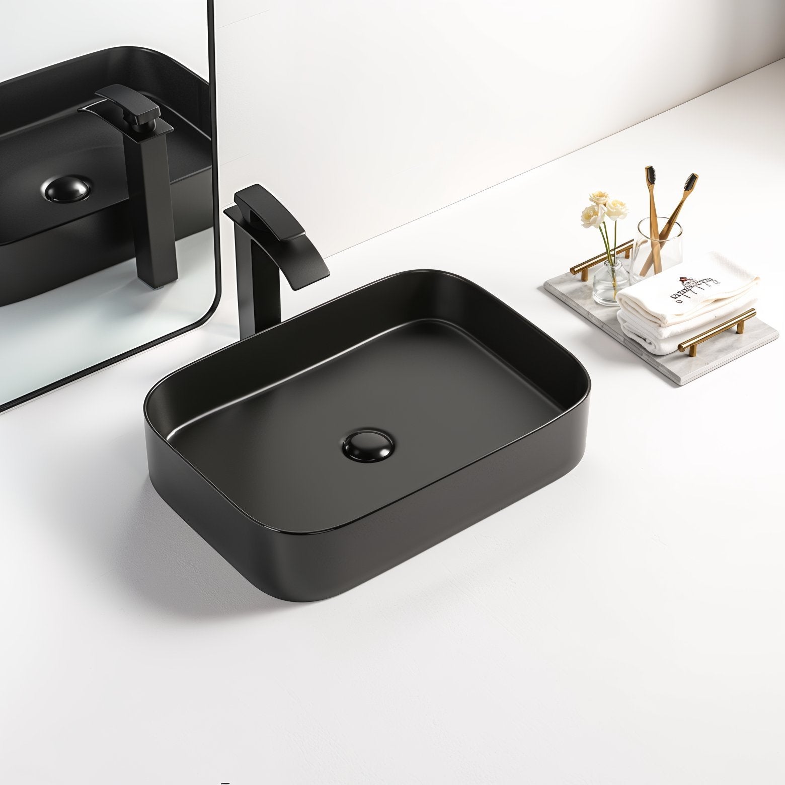 Keramické umyvadlo Soho 2.0 v matně černé barvě o průměru 55 cm jako nástěnné umyvadlo