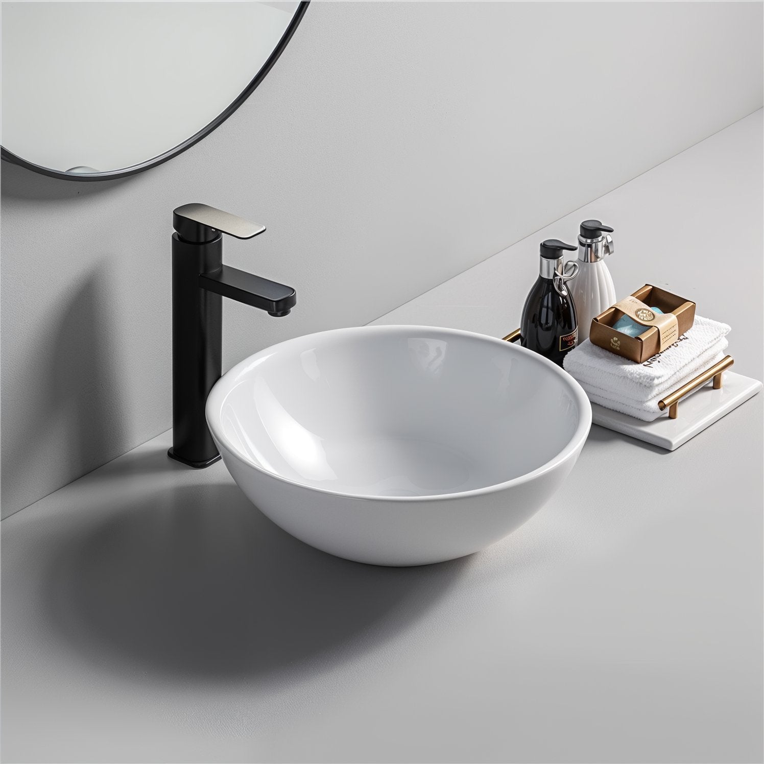 Lavabo da Appoggio in Ceramica Rotondo Highline Bianco Brillante 40 cm