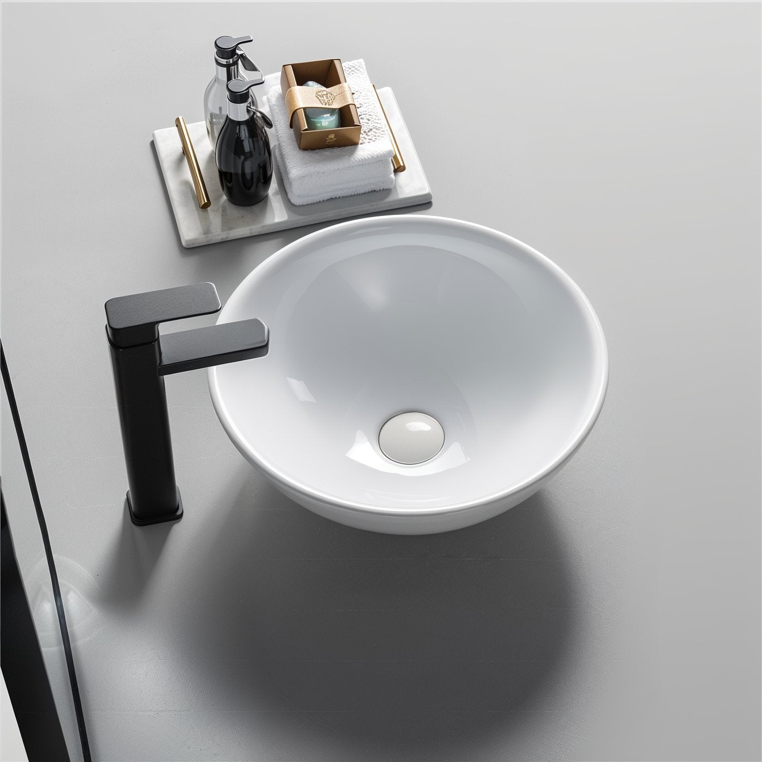 Lavabo da Appoggio in Ceramica Rotondo Highline Bianco Brillante 40 cm