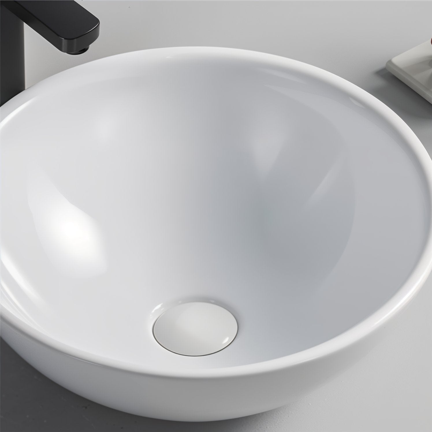Lavabo da Appoggio in Ceramica Rotondo Highline Bianco Brillante 40 cm