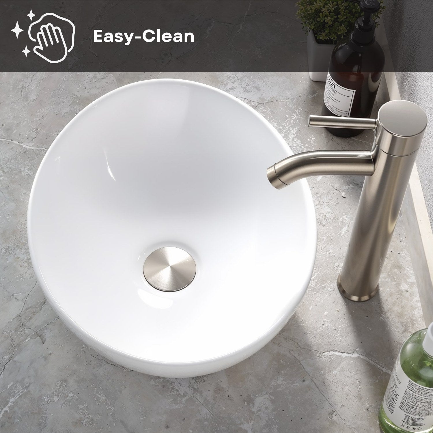 Lavabo Park en céramique fine, coloris blanc brillant, à poser sans trou pour robinet, dimensions 400 x 340 x 145 mm