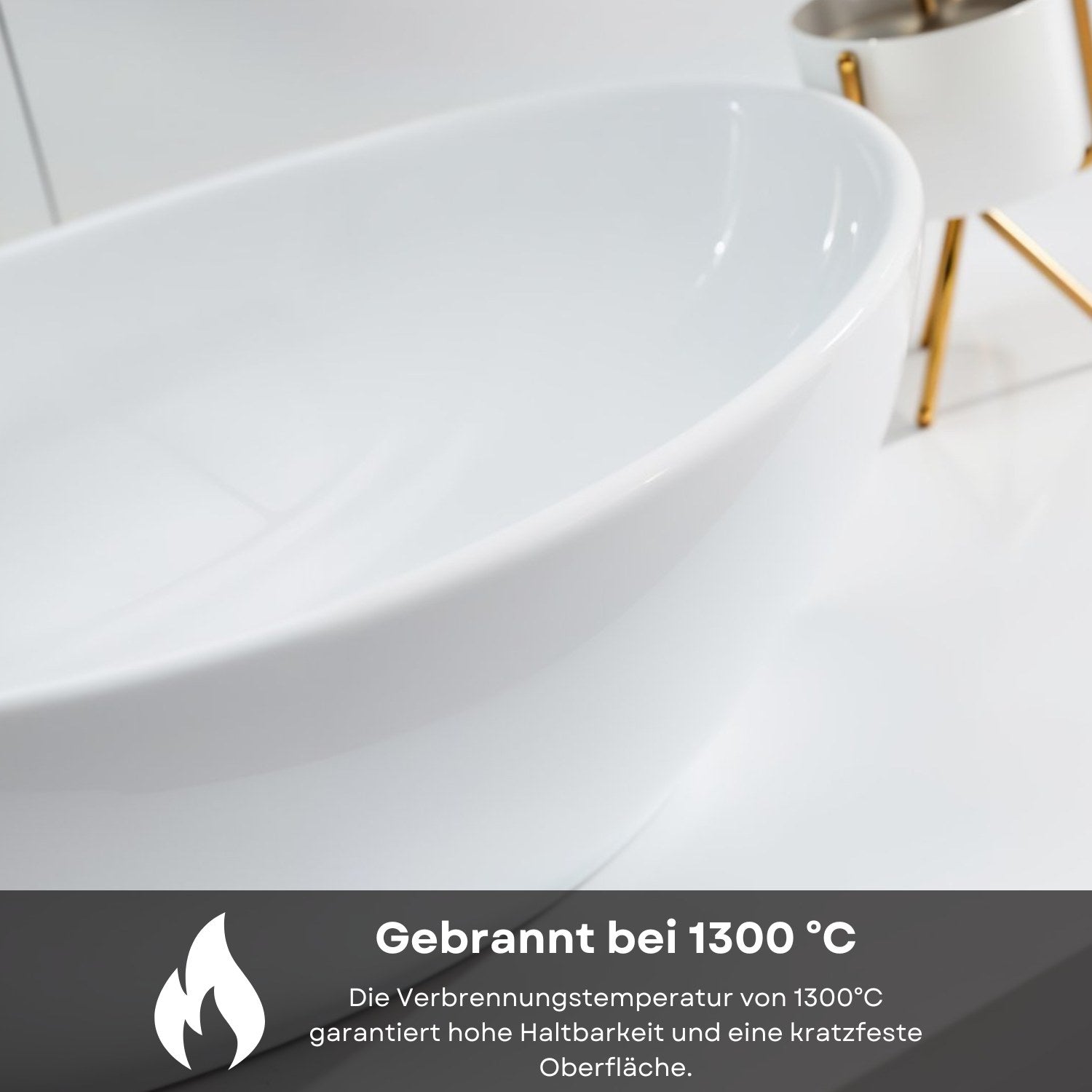 Lavabo Park en céramique fine, coloris blanc brillant, à poser sans trou pour robinet, dimensions 400 x 340 x 145 mm
