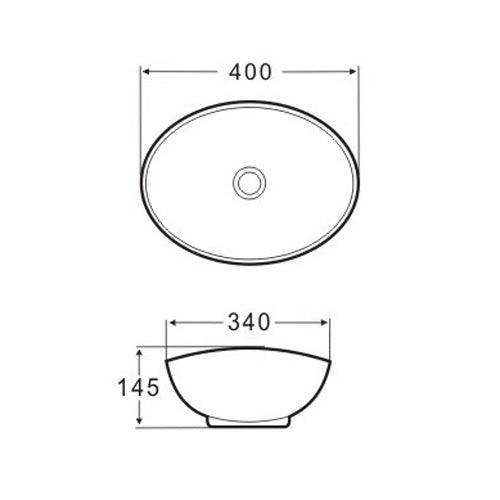 Park Waschbecken in Schwarz Matt aus feinster Keramik als Aufsatzwaschbecken ohne Hahnloch 400 x 340 x 145 mm