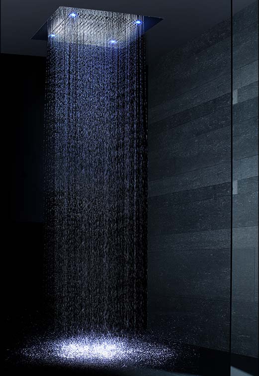 Pomme de douche Soho 80x80 LED effet cascade et brume avec cadre d'encastrement