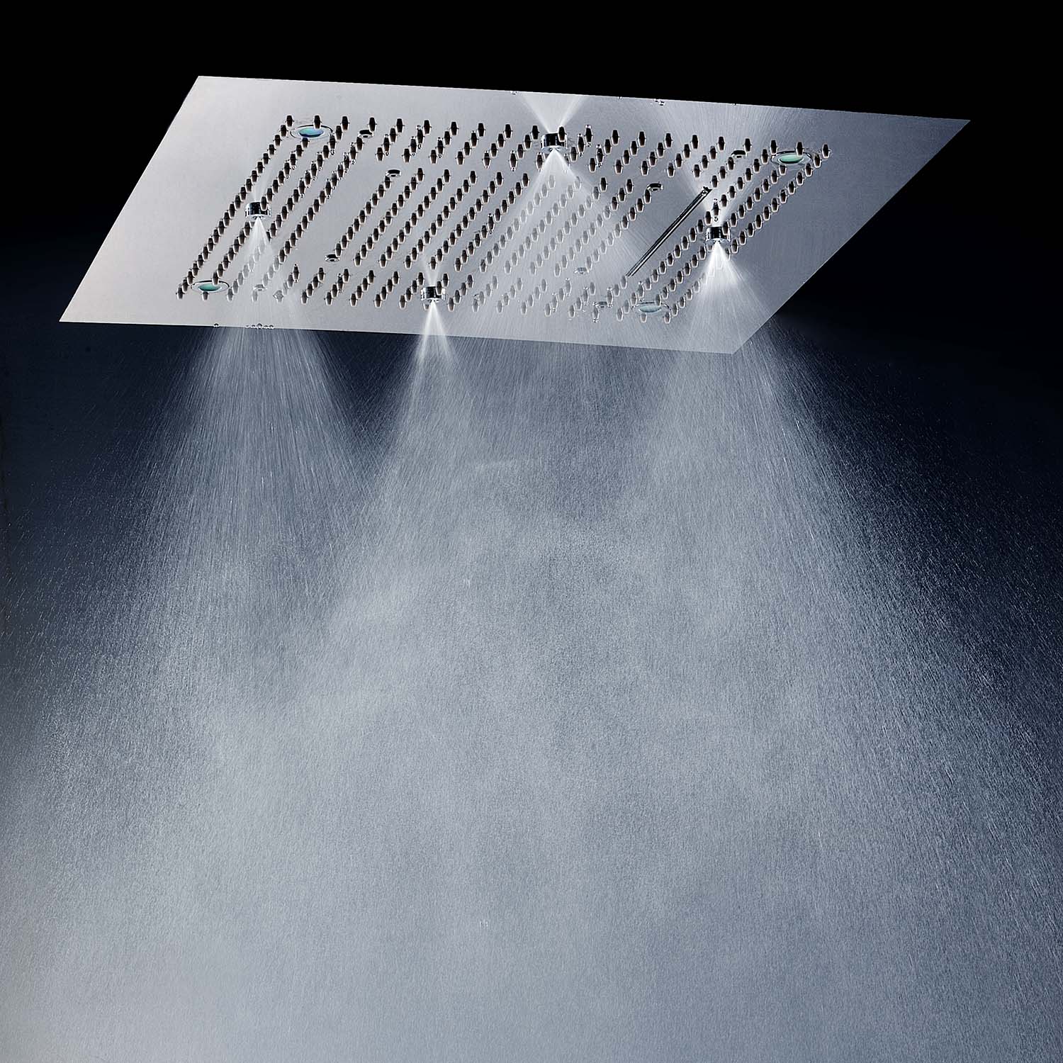 Douche de plafond Soho 80x80 LED cascade & brouillard avec cadre encastré
