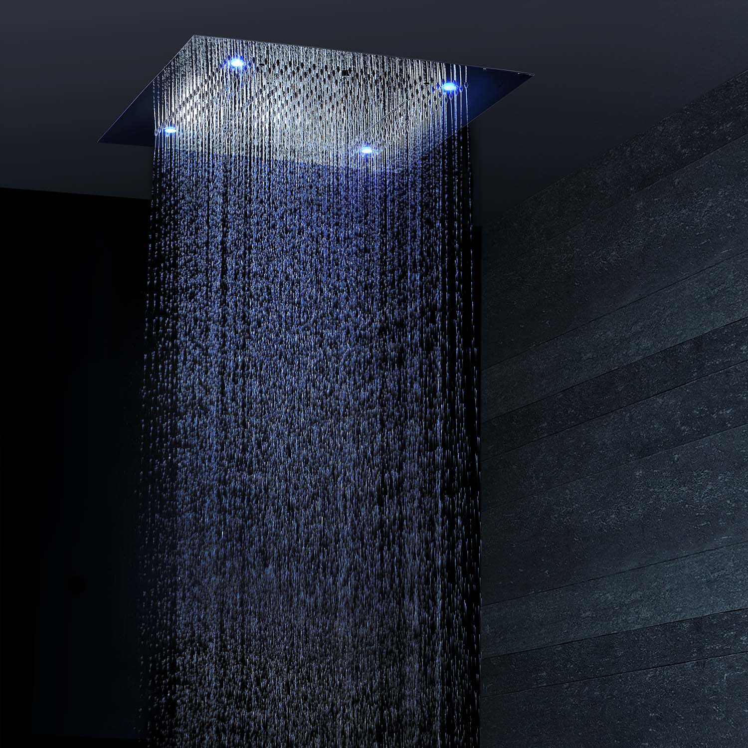 Douche de plafond Soho 80x80 LED cascade & brouillard avec cadre encastré
