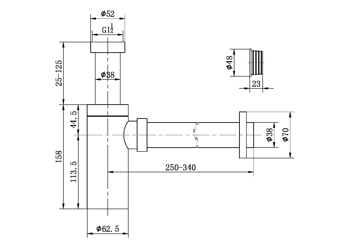 Design Minimal Siphon ICONIC Geruchsverschluss Kupfer Gebürstet